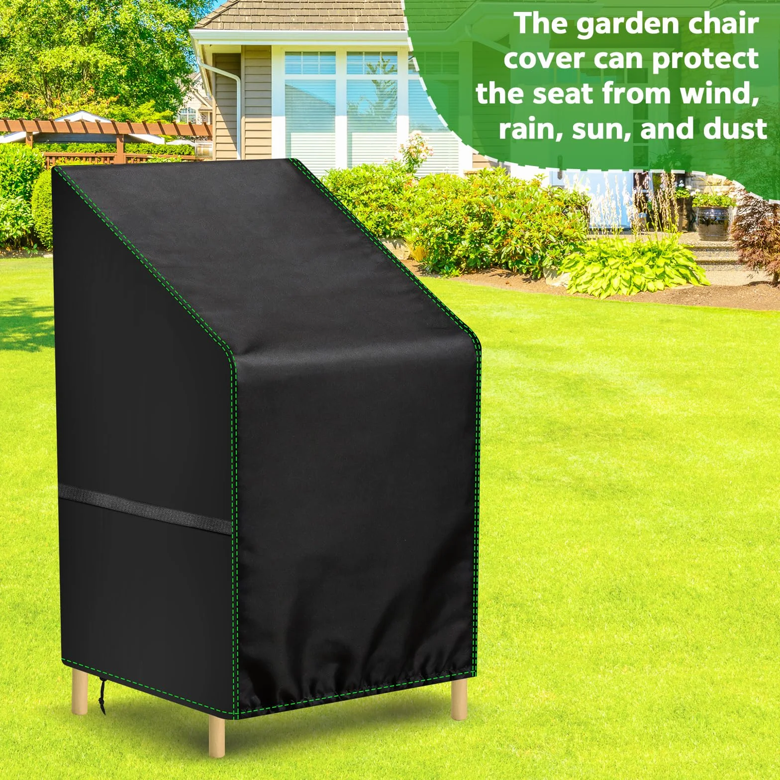 Zocipro Wodoodporne pokrowce na krzesła ogrodowe 210D Oxford, wytrzymałe, 70 x 90 x 80 / 120 cm, na zewnątrz, na patio, odporne na promieniowanie UV, pyłoszczelne, zimowe, czarne pokrowce na meble do