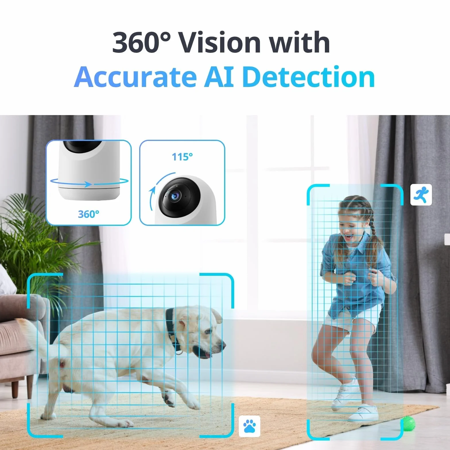 SwitchBot Kamera wewnętrzna 3K/5MP - Pan/Tilt Baby & Pet Monitor, 2,4 G Wi-Fi, noktowizor, 2-drożny dźwięk, śledzenie 360°, tryb prywatności, Alexa, Cloud & SD Storage.