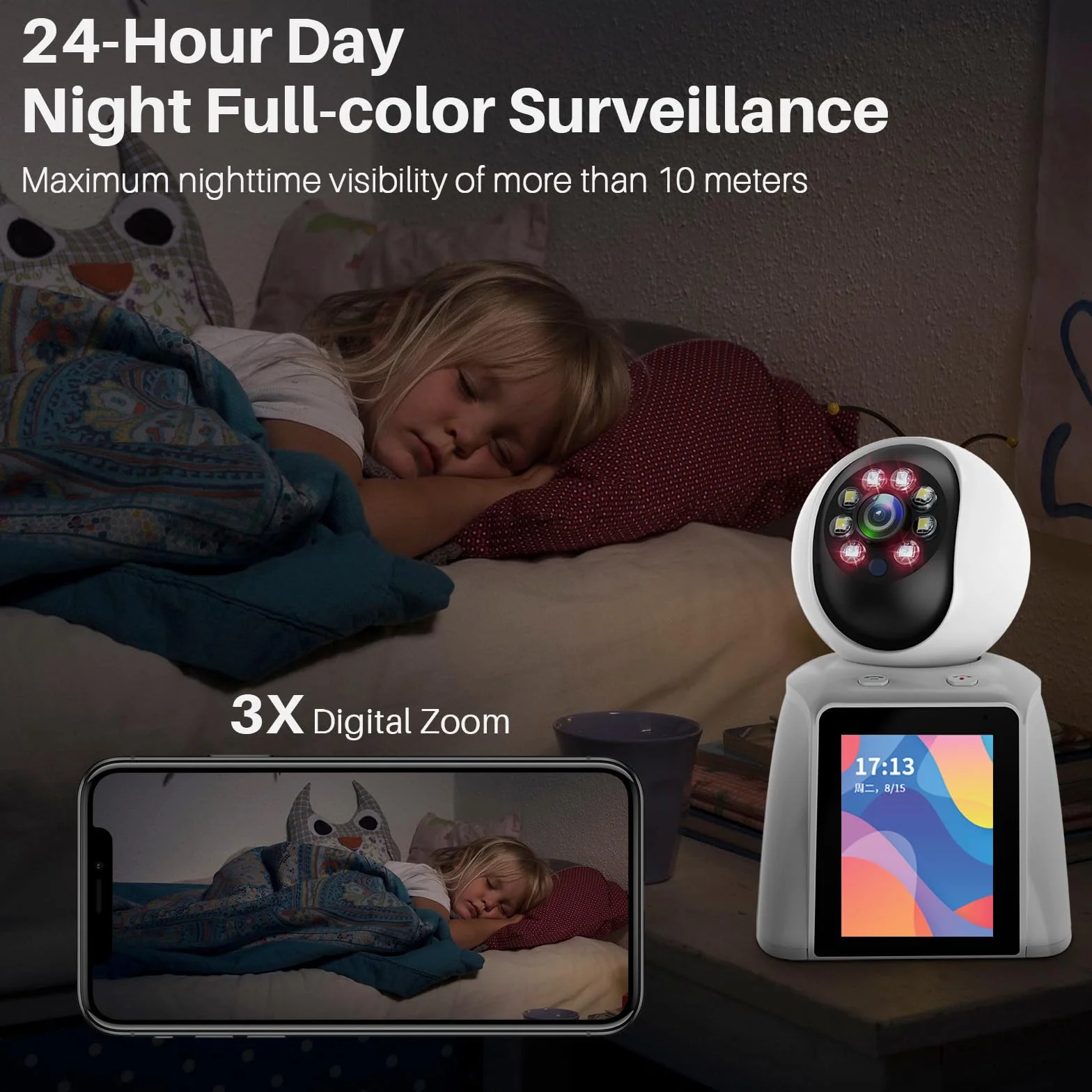Kamera bezpieczeństwa wewnętrzna, 2,4 G Hz kamera dla zwierząt domowych WiFi kamery monitorujące, domowa niania kamera bezpieczeństwa 360°, noktowizor, 2-drożny dźwięk, połączenie jednym