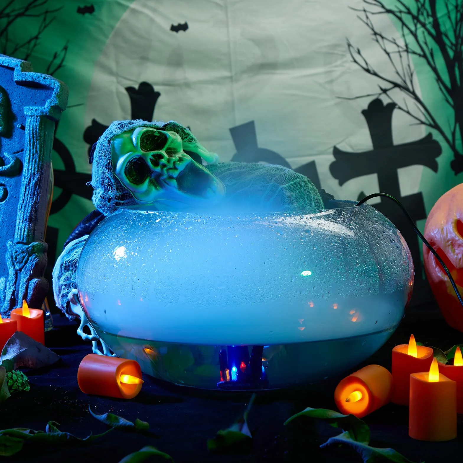 FITNATE Ultrasonic Fog Maker, Nebler ultradźwiękowy nebulizator, 12 diod LED, urządzenie do mgły na Halloween, dynia i doniczka czarownica, fontanna/staw/mgła, nawilżacz powietrza ≥ 400 ml/h