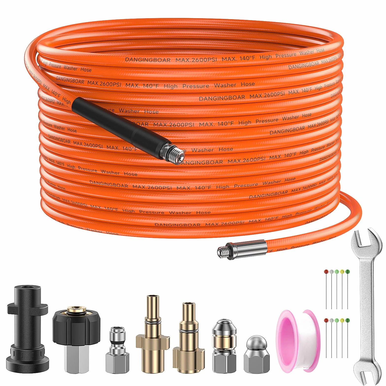 15M Wąż do Czyszczenia, Zestaw do Czyszczenia rur Odpływowych Myjką Ciśnieniową z Obrotowa Dysza, Wąż Spustowego Adapter do Karcher K2 K3 K4 K5 K6 K7, Bosch AQT, Lavor