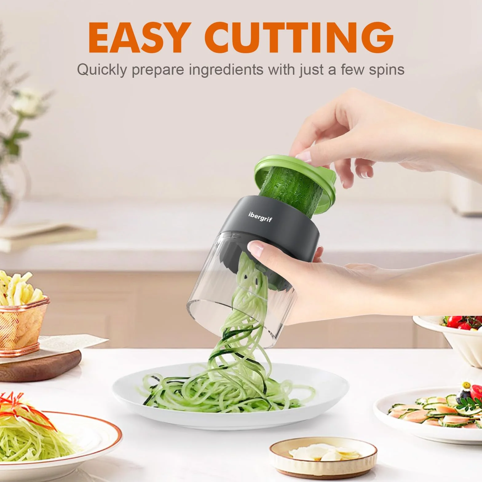 Ibergrif M522 spiralizer do warzyw, maszyna do spaghetti z cukinii ulepszona, spiralizer do cukinii wolny od BPA, nadaje się do zmywarki, 4 w 1 do krojenia cukinii, odpowiedni do ogórków i cukinii