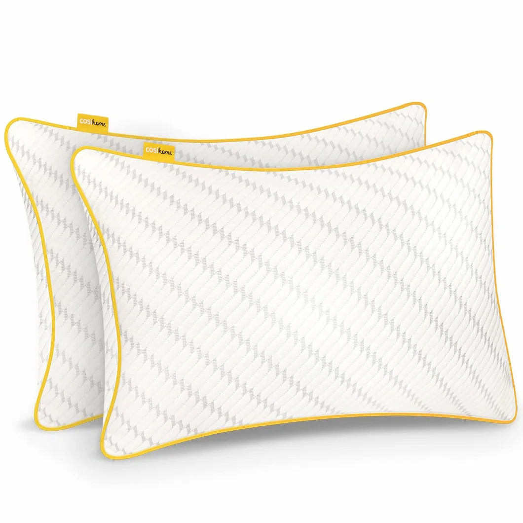 Cosi Home® Ergonomiczna Poduszka Chłodząca z Pianki Pamięci, Zapamiętująca Kształt, Z Bambusową Poszewką, Wypełnione Żelem Chłodzącym, Regulowana Wysokość, 2 szt w Zestawie