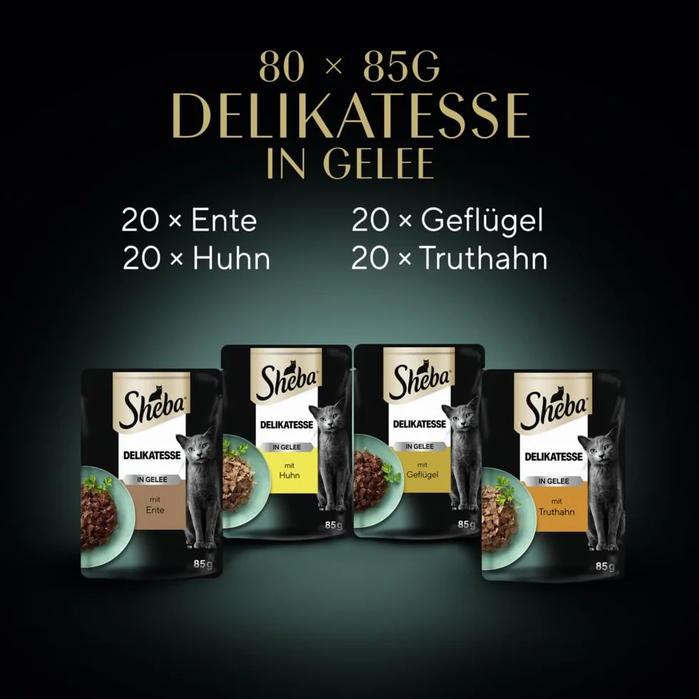 Sheba Delicacy Poultry Flavours Mokra karma dla kotów w galarecie, 80 × 85 g