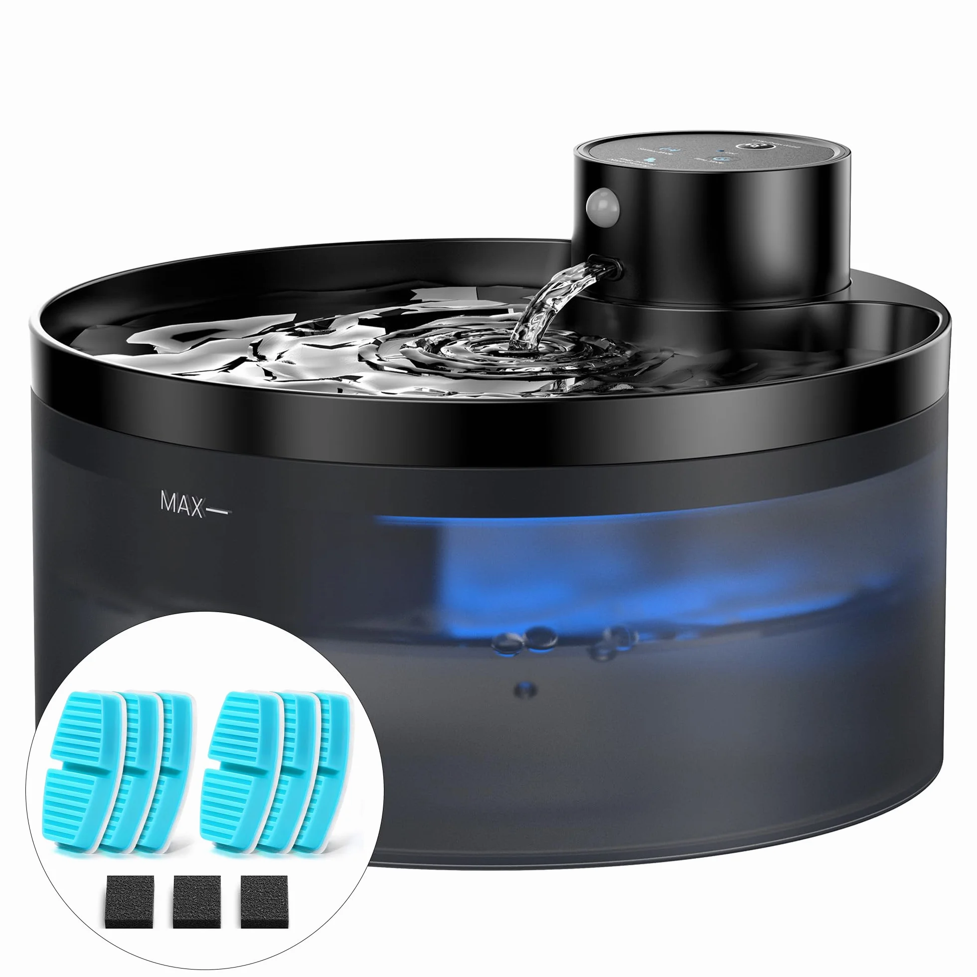Cat Fountain Wireless z 6 filtrami węglowymi + 3 gąbkami, zasilanie bateryjne, 3,2 l, fontanna dla kotów, fontanna dla kotów z czujnikiem ruchu, pojemność baterii 4200 mAh