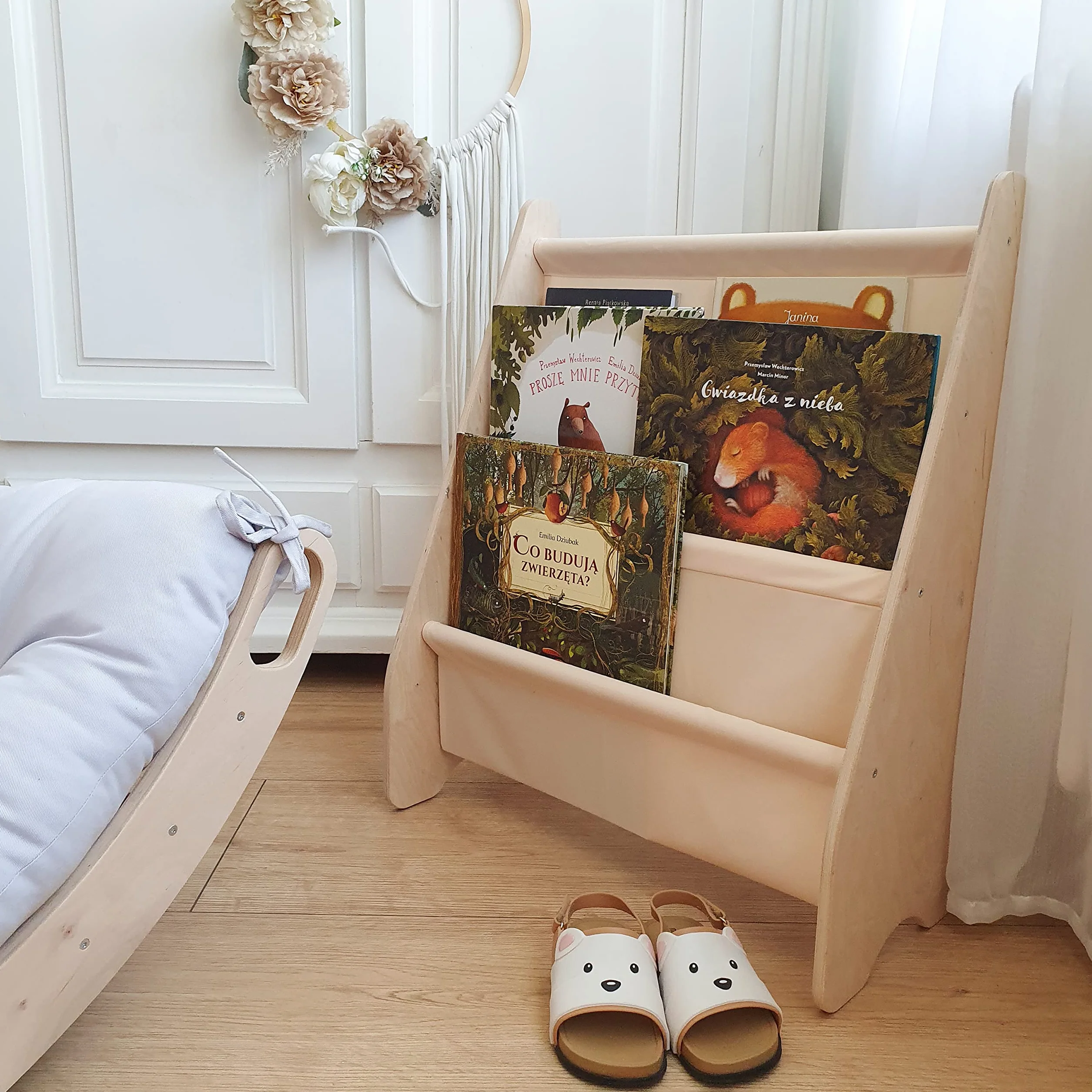 MAMOI® Regał na książki dla dzieci, skrzynka na książki do pokoju dziecięcego, regał na książki, drewniana ławka na książki, meble dziecięce, montessori