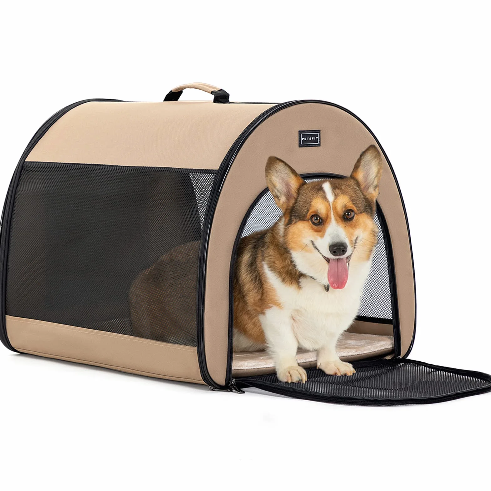 Petsfit Składany Transporter dla Psów do Samochodu 65 x 49 x 50 cm Khaki