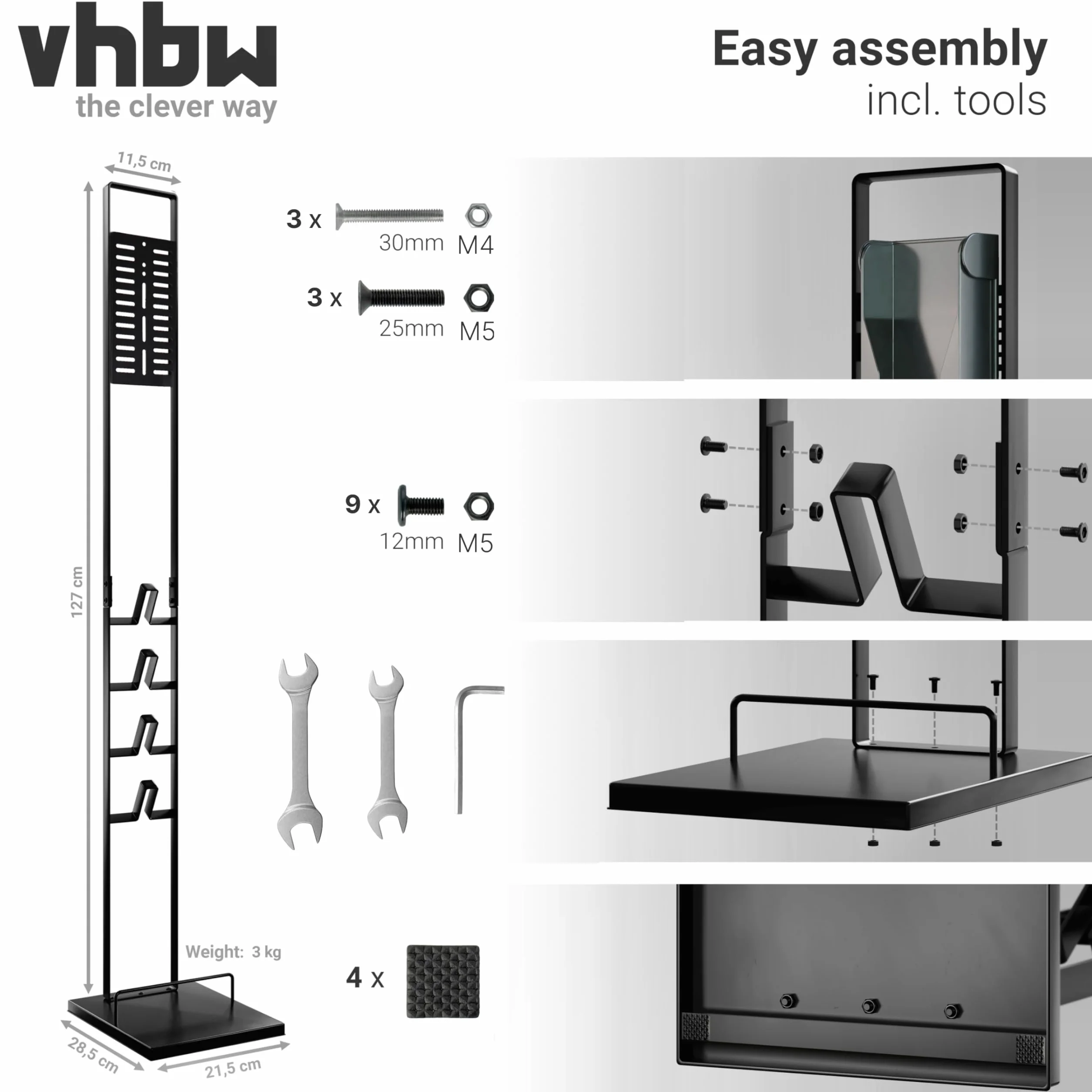 vhbw Stojak jako stabilny uchwyt, akcesoria do odkurzacza akumulatorowego Dyson V15 Detect Absolute, Detect Complete V12 slim, V11, V10, V8, V7, V6, z uchwytem na mopa, ciemnoszary