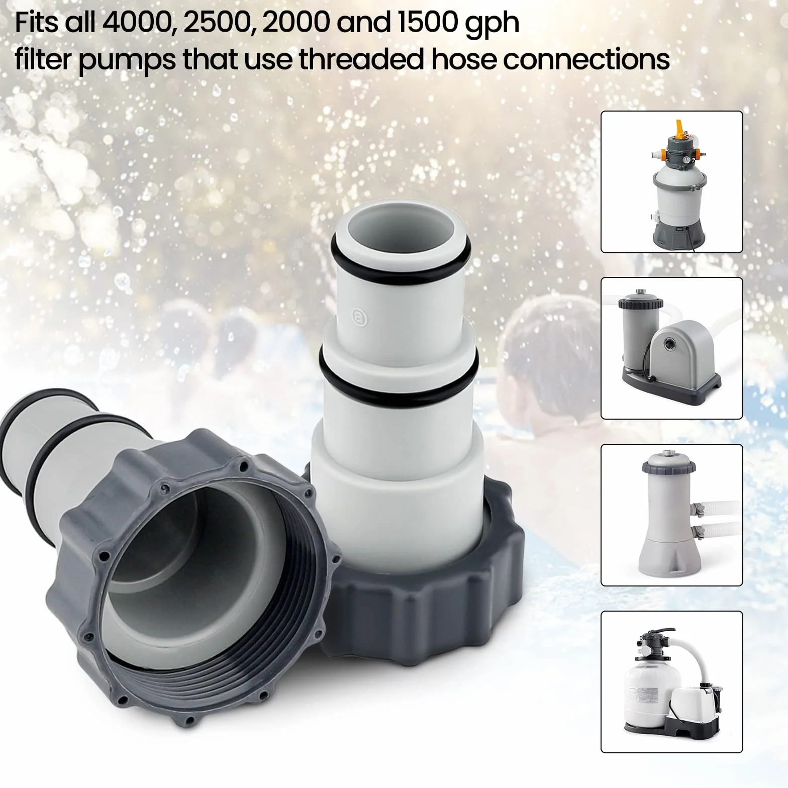 Adapter basenowy, 2 sztuki, wąż basenowy 32-38 mm, łącznik, przyłącze węża, adapter do węża basenowego, adapter do pomp z przyłączem gwintowym i zaworem tłokowym, akcesoria basenowe