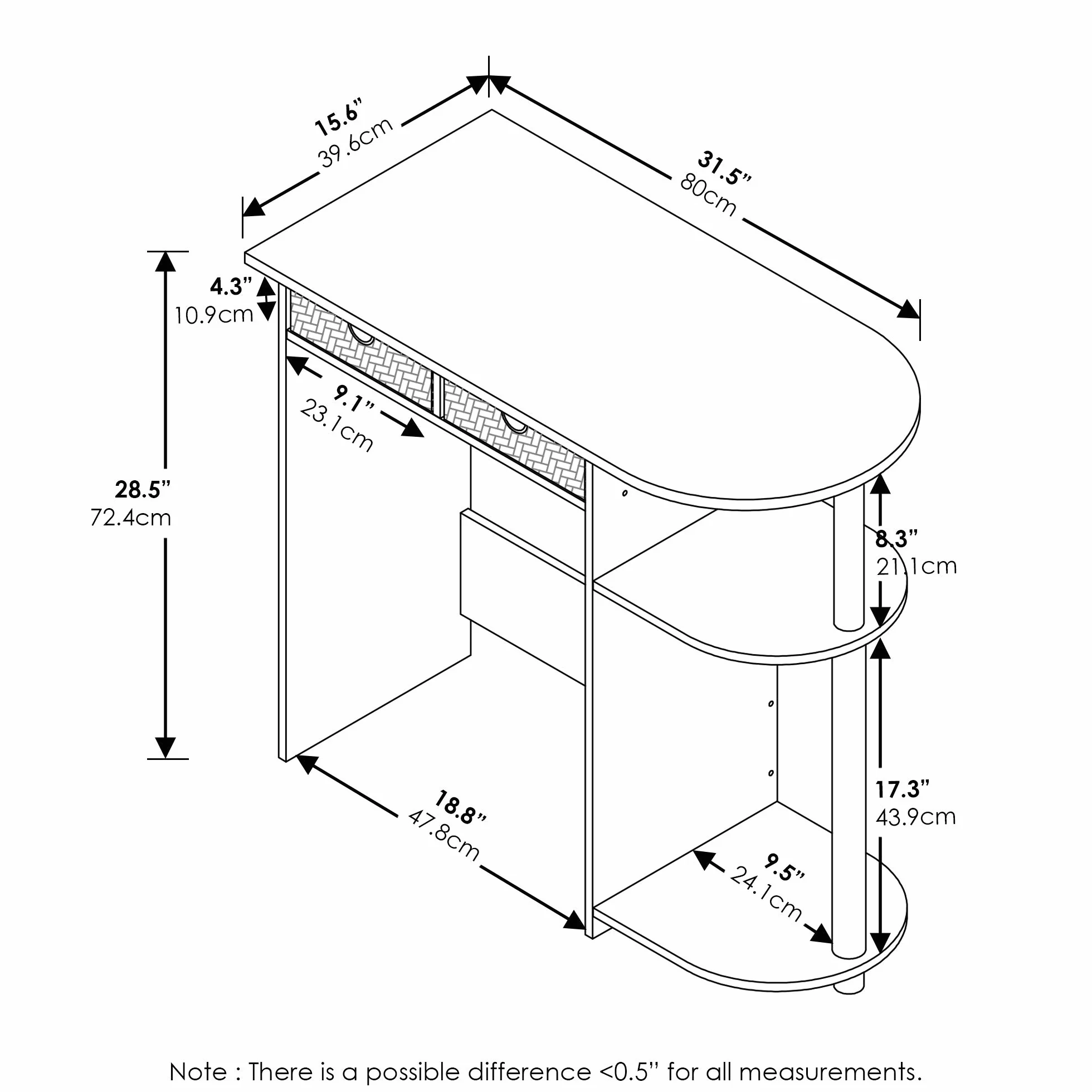 Furinno Laptop notebook biurko komputerowe, Americano/stal nierdzewna, 39,62 (gł.) x 80,01 (szer.) x 72,39 (wys.) cm