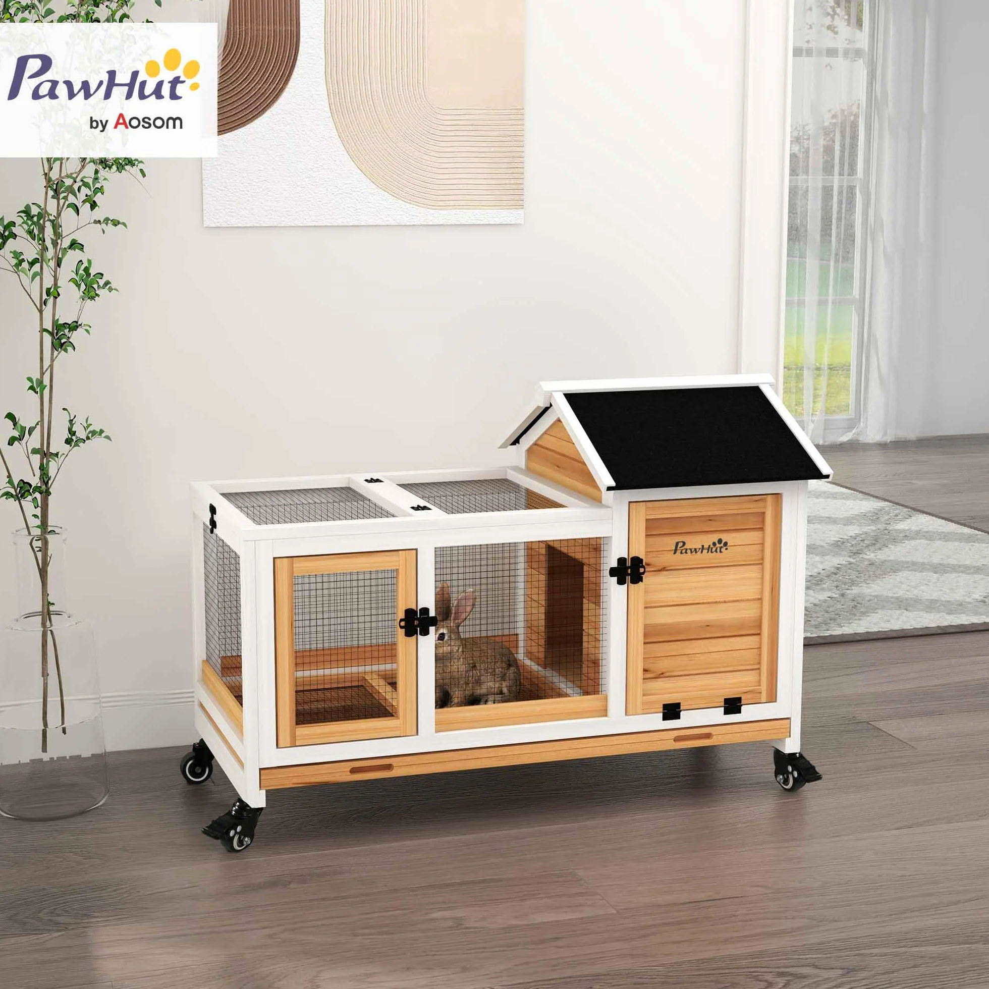 PawHut Kurnik dla królików karłowatych 108 x 58 x 73,5 cm Klatka dla małych zwierząt z wybiegiem