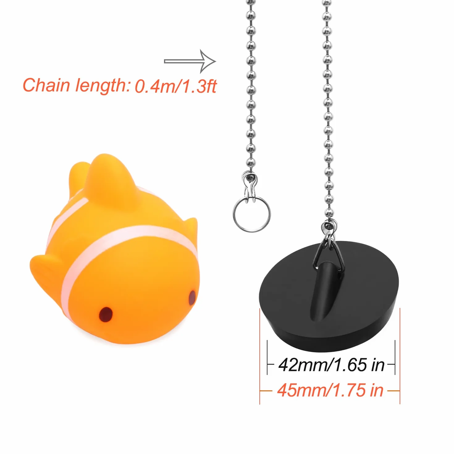 Korek do wanny z łańcuszkiem kulkowym ze stali nierdzewnej, 45 mm, gumowy stoper do wanny i łańcuch, uniwersalny korek odpływowy z długim łańcuchem, do łazienki, kuchni, umywalki