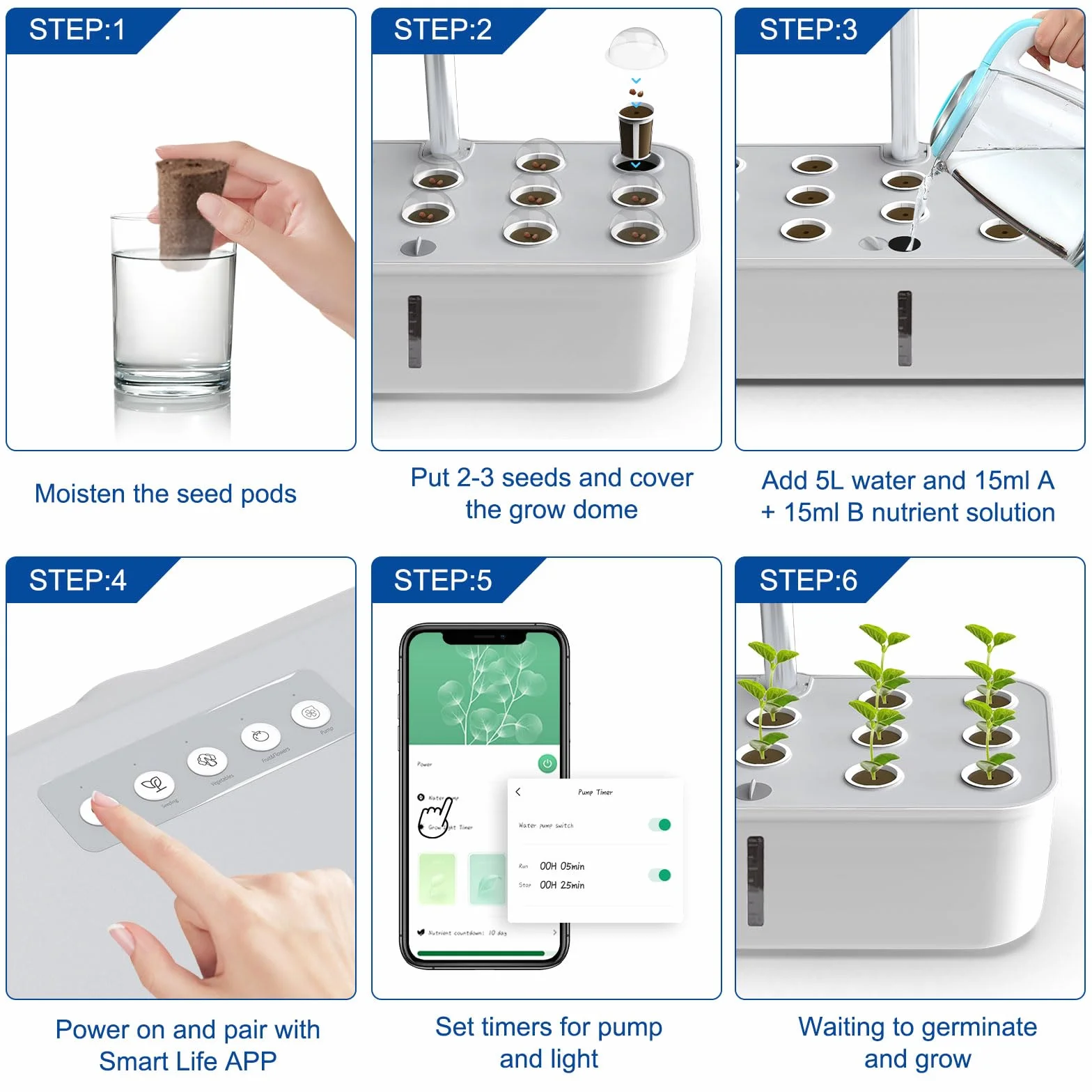 WiFi hydroponiczny system uprawy, 14 pods Smart Garden z lampą LED do roślin, sterowany ręcznie/aplikacją, automatyczny timer, do użytku wewnątrz i na zewnątrz, zestaw do ogrodu ziołowego,