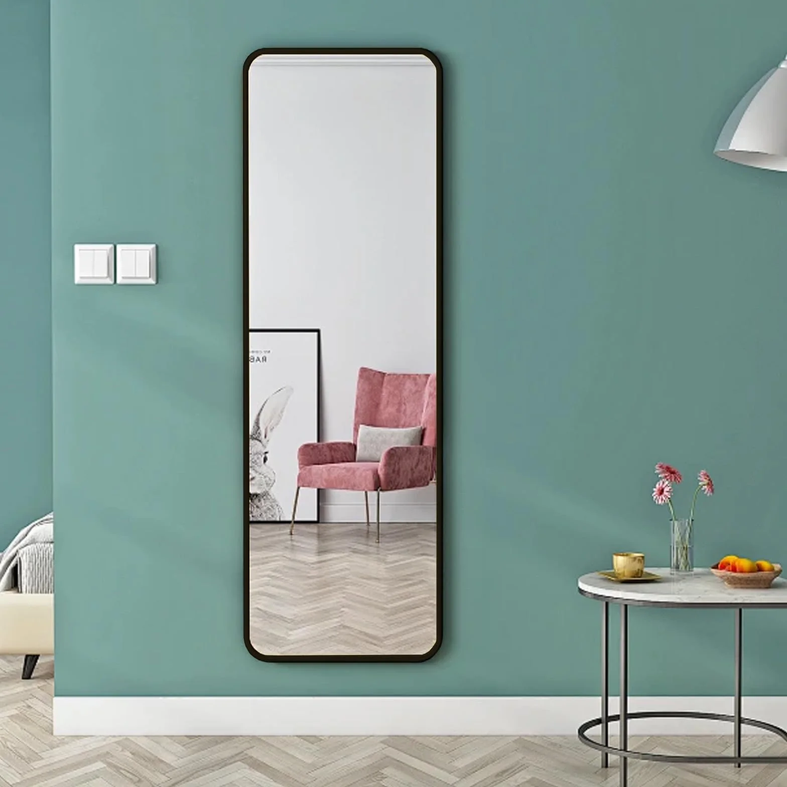 Kapler Łukowe lustro stojące, 160 x 53 cm, duże lustro czarne, lustro na całe ciało, okrągłe lustro do montażu na ścianie, do montażu na ścianie, dekoracja salonu
