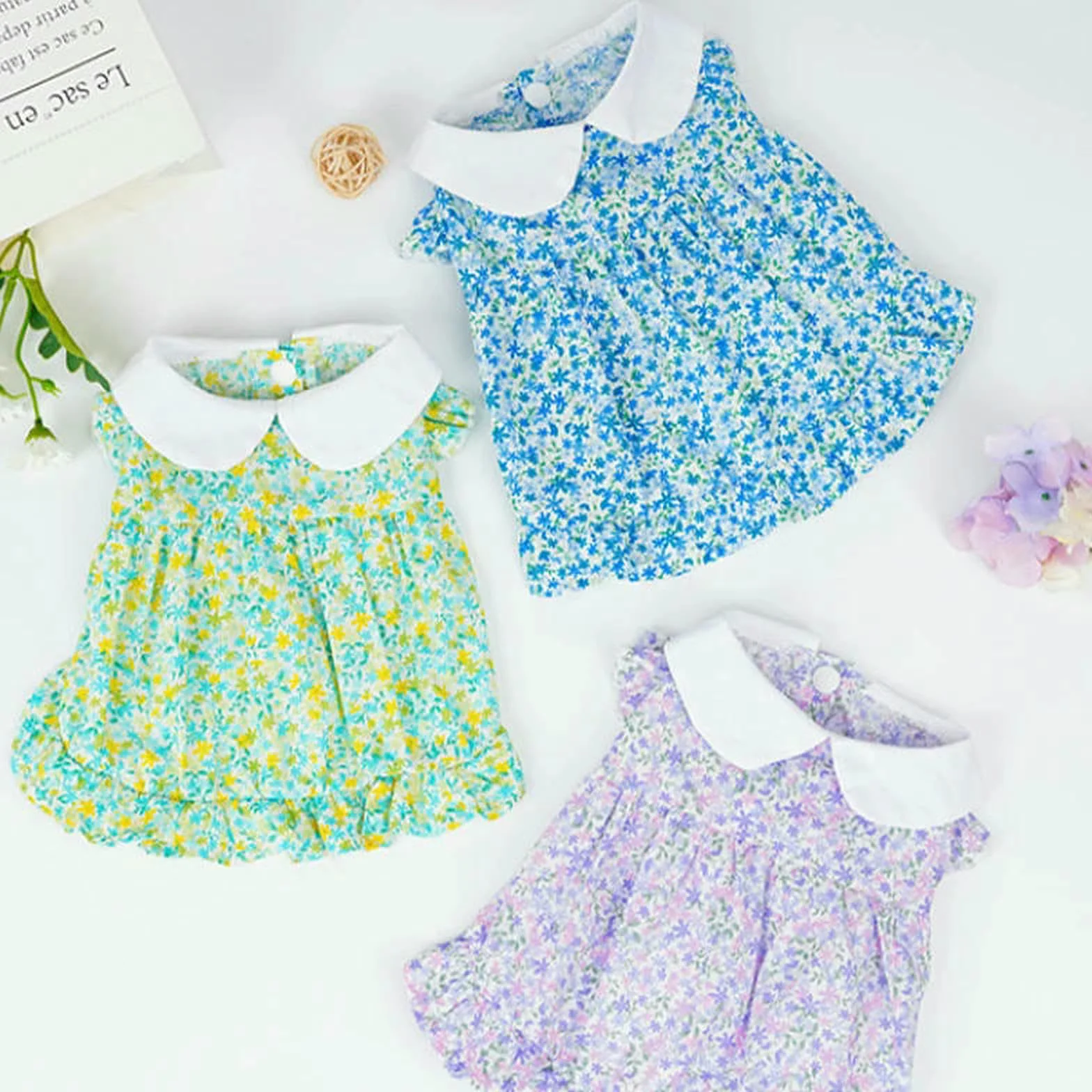Sukienka letnia dla psa Floral Pet Skirts Cat Sweet Dresses Chihuahua Yorkie Clothing Purple