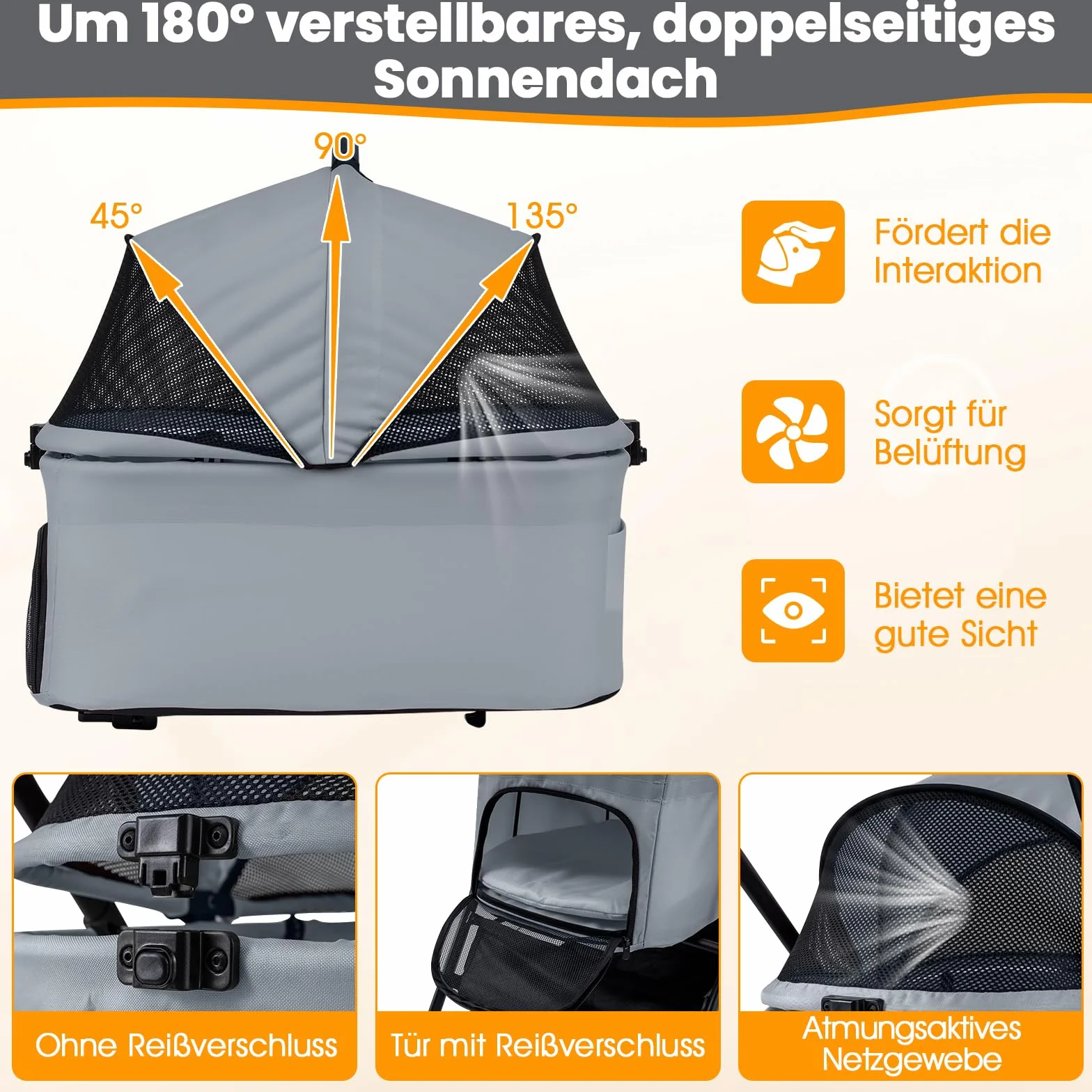 COSTWAY Wózek dla psów 3 w 1, składany, do 15 kg, z regulowanym dachem siatkowym