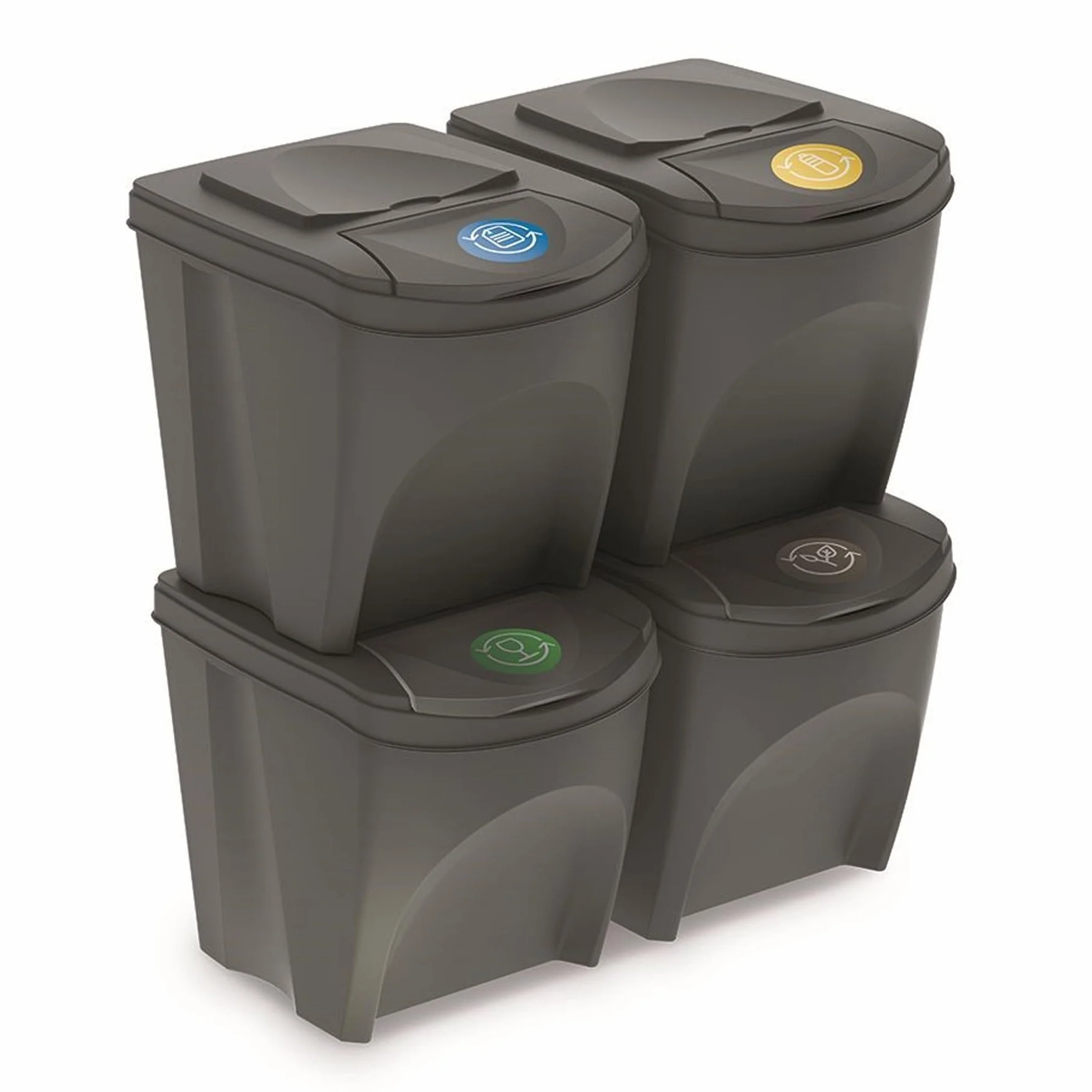 Prosperplast Sortibox zestaw 4 plastikowych pojemników do recyklingu 100 l, w kolorze szarym, 4 x 25 l