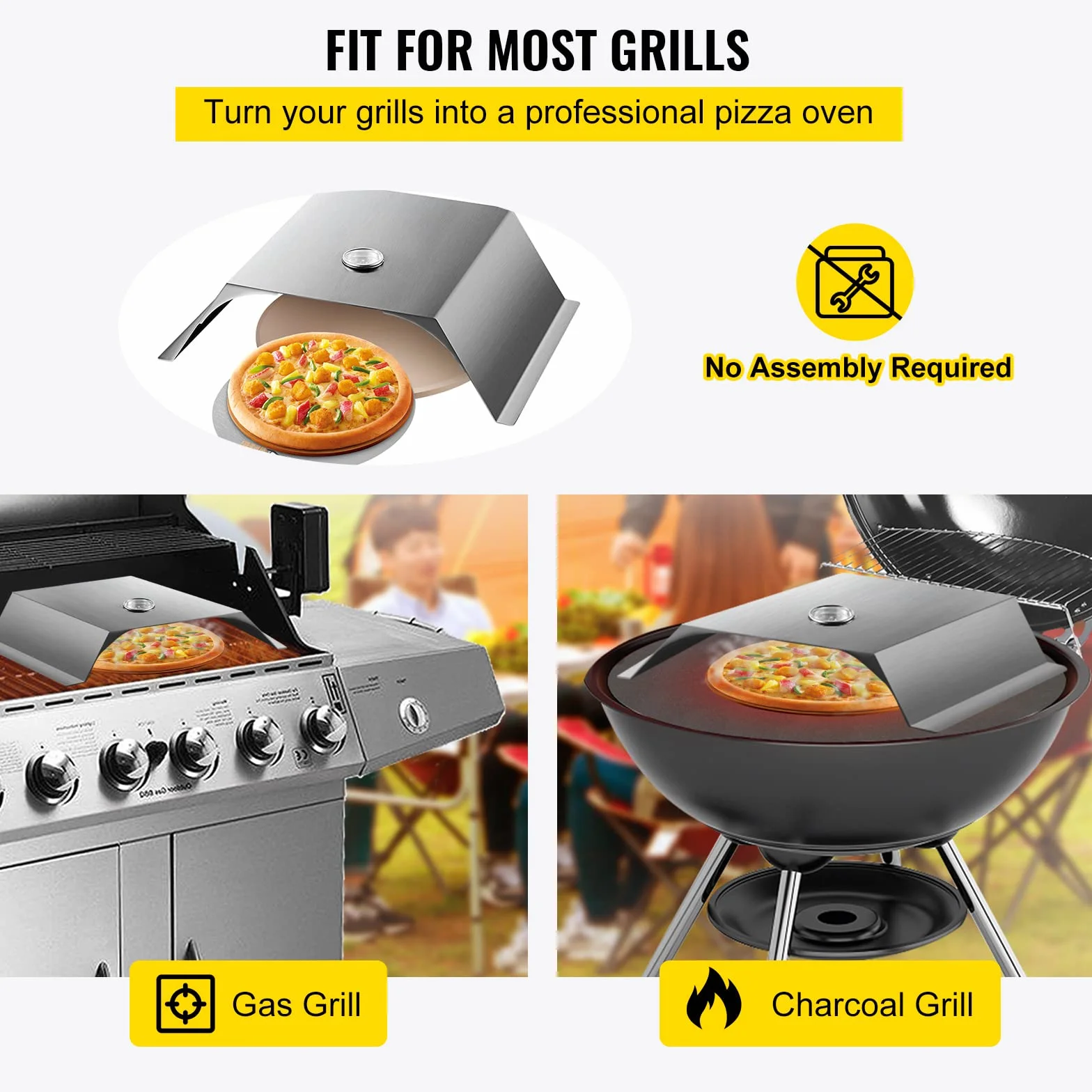 VEVOR Zestaw pieca do pizzy, grill ze stali nierdzewnej, zestaw do robienia pizzy do większości grillów węglowych 56 cm, zestaw pieca do pizzy zawierający komorę do pizzy, okrągły kamień do pizzy 33
