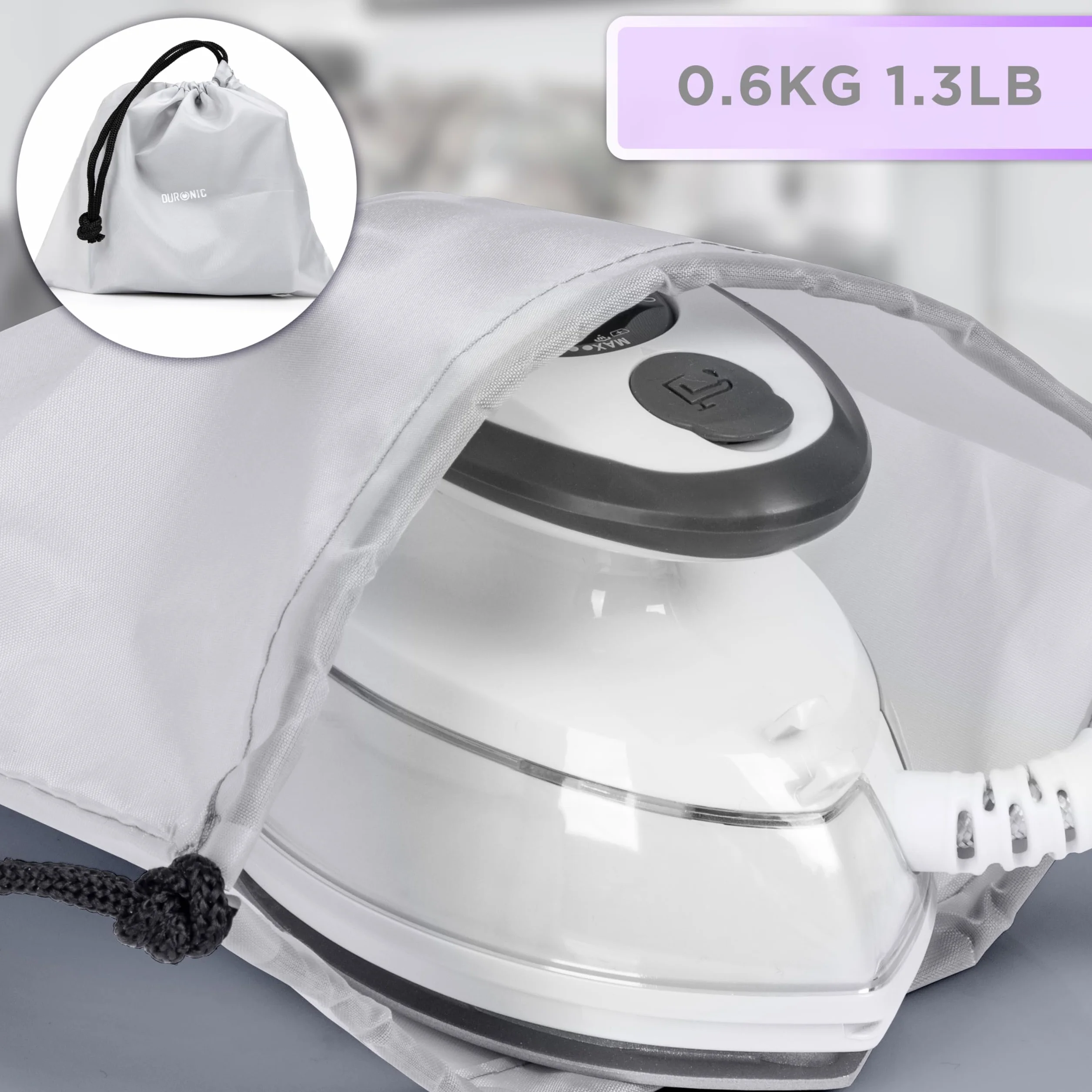 Duronic SI3 WE Żelazko podróżne 400W z pokrowcem i pojemnikiem na wodę 50ml | funkcja pary | turystyczne mini żelazko na wyjazdy | nieprzywierająca stopka | regulacja temperatury | 220V lub 110V