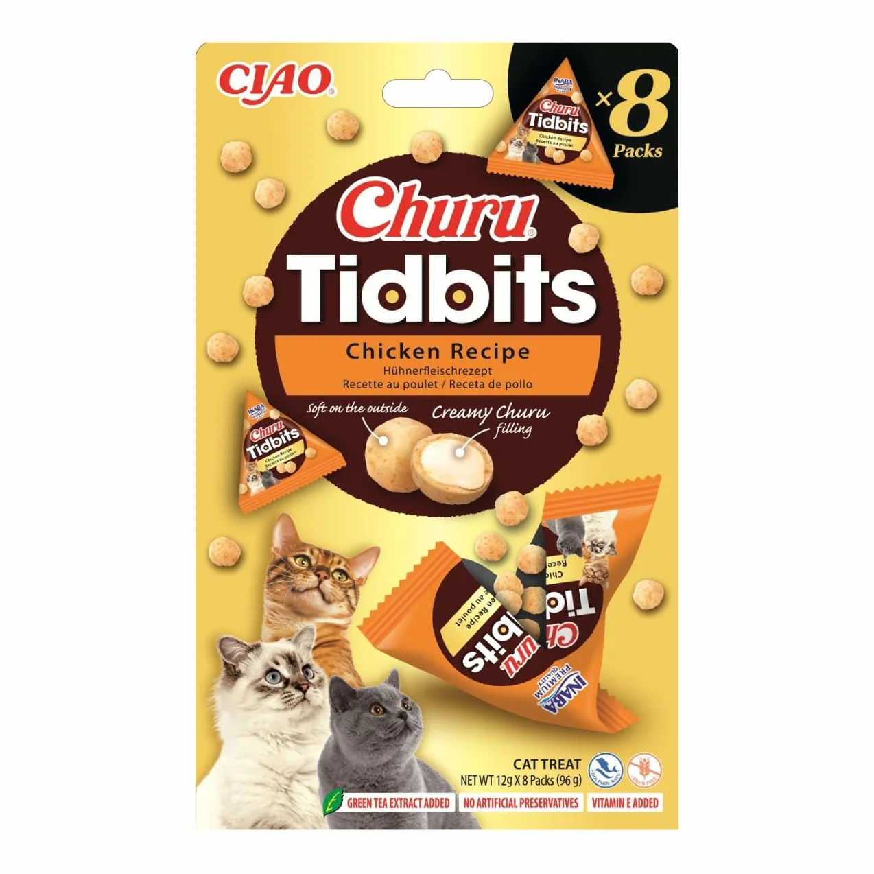 INABA Churu Tidbits Przekąski dla kotów z kurczaka 8 x 12 g miękka przysmak bez konserwantów