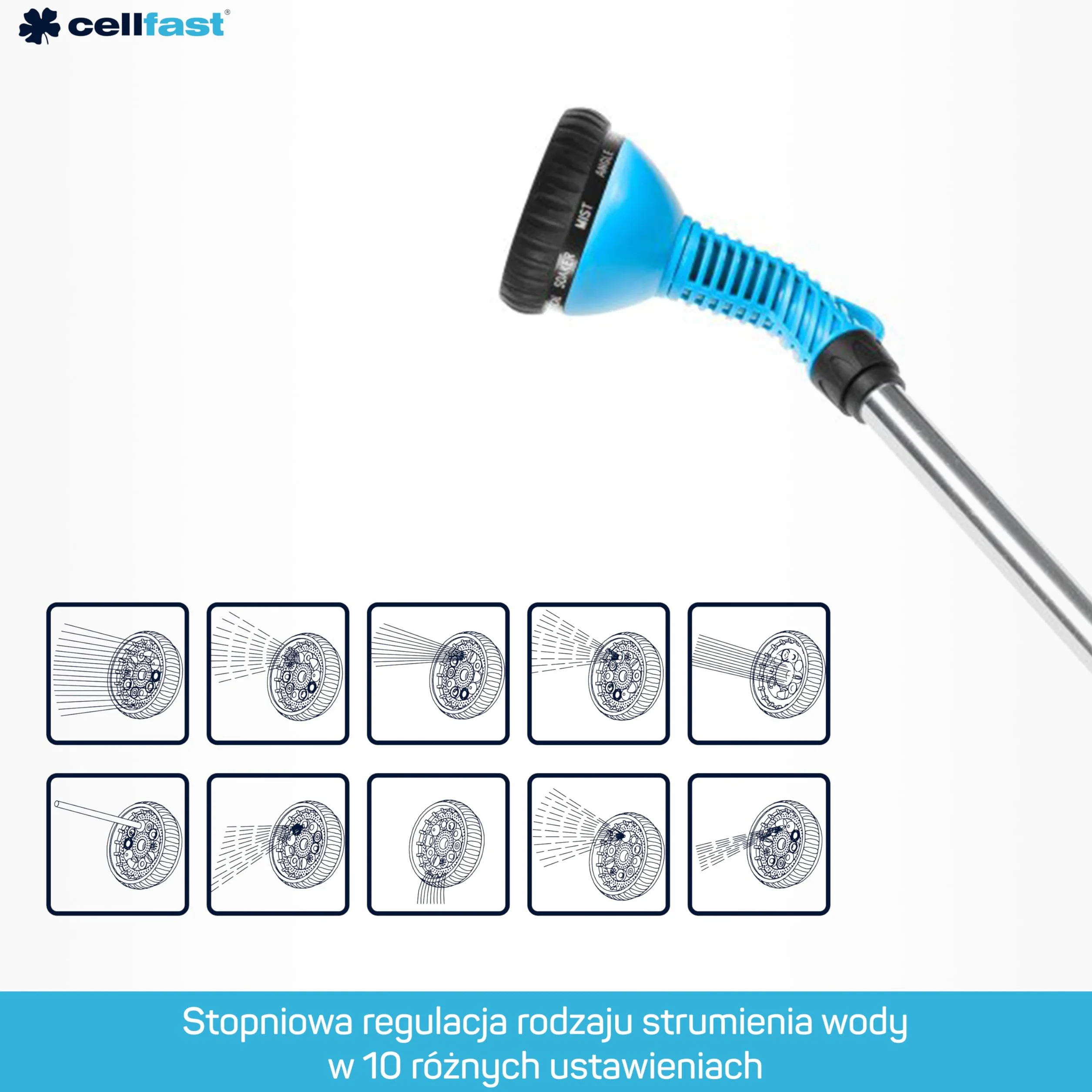 Cellfast Lanca Ogrodowa do Podlewania Basic - 10-Funkcyjna - Długość 89 cm - Tworzywo Sztuczne i Aluminium