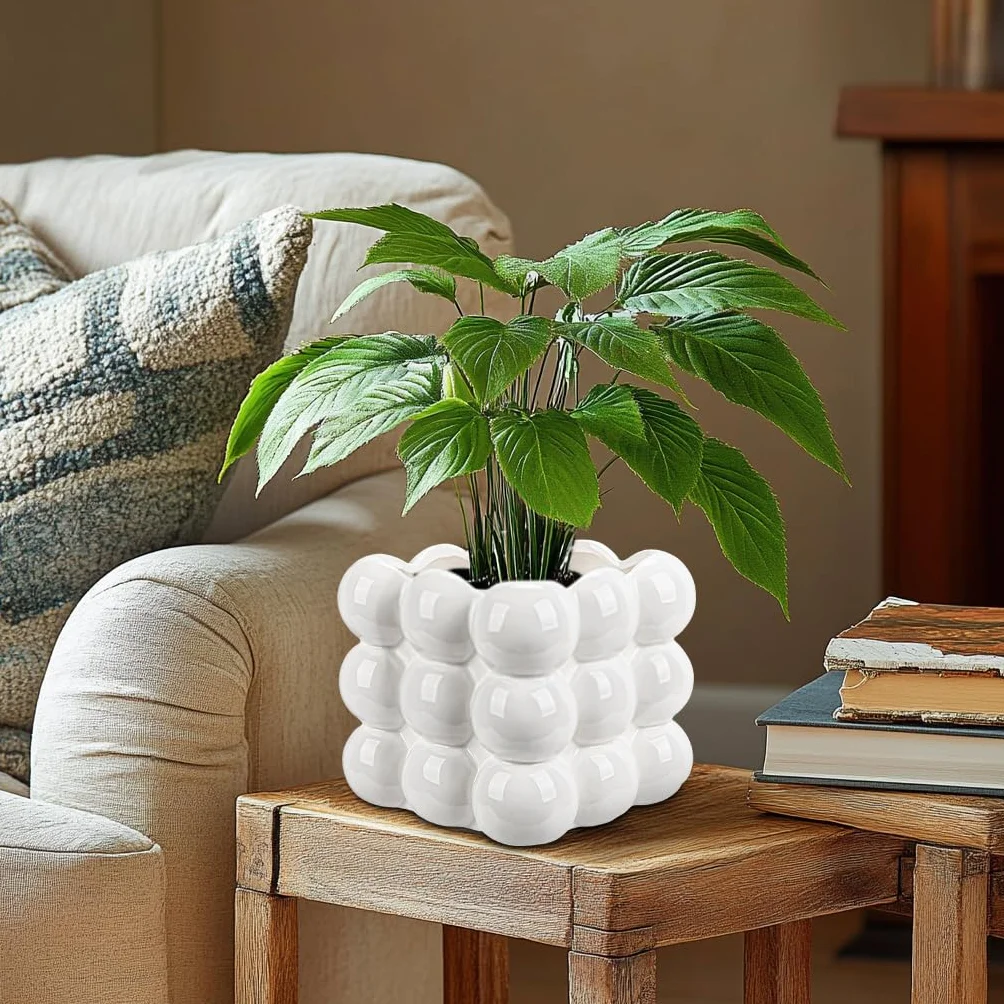 13 cm wazon kwiatkowy biały z ceramiką, wazon z bąbelkami, wazon do roślin, wazon do roślin, wazon do kwiatów, wazon kwadratowy z ceramiką, doniczka na rośliny, dekoracja stołowa, dekoracja