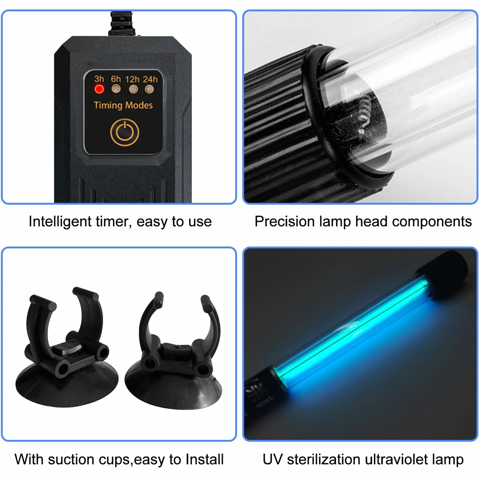 Akwarium sterylizator UV, sterylizator UV, akwarium z timerem, lampa do sterylizacji UV z przyssawką, lampa UV zabójcza bakterie, lampa UV, do czyszczenia akwarium, akwarium, akwarium, stawu (9 W)