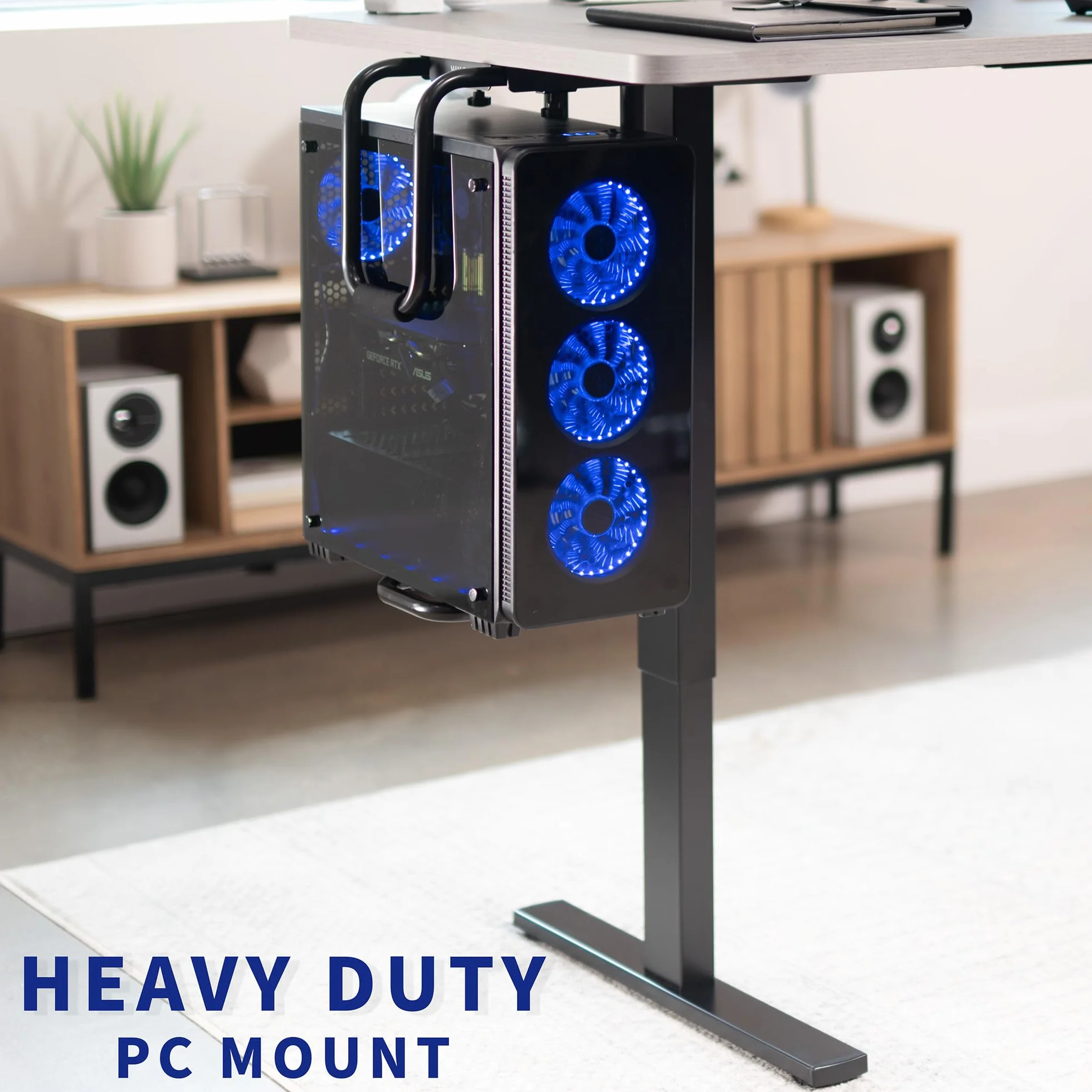 VIVO Wytrzymały regulowany uchwyt do komputera pod biurkiem, uchwyt procesora komputerowego z bezpieczną blokadą, obsługuje do 30 kg, czarny, MOUNT-PC04B