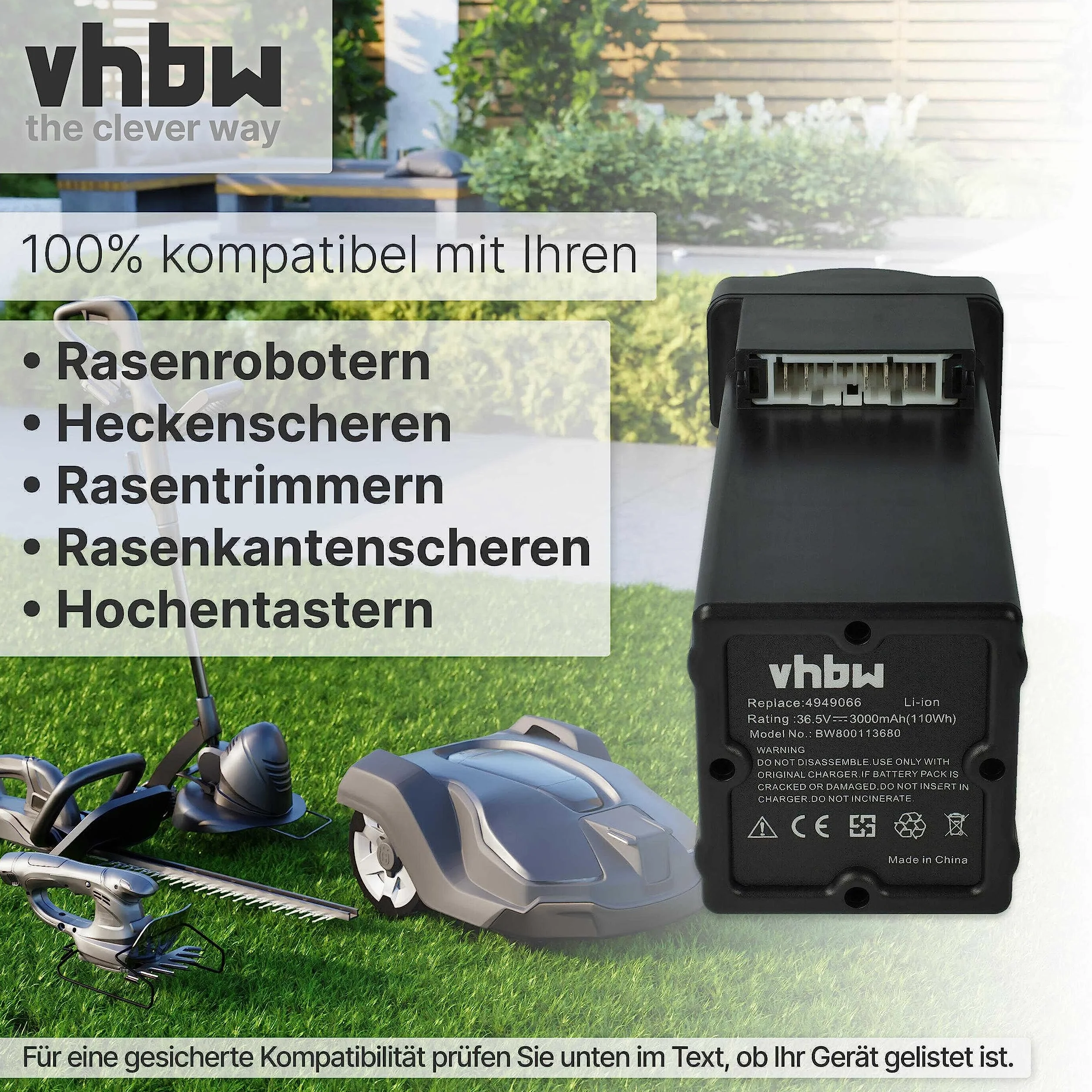 vhbw Akumulator kompatybilny z kosiarką Wolf Garten Power 37, 40, 34 (3000 mAh 36,5 V litowo-jonowa)