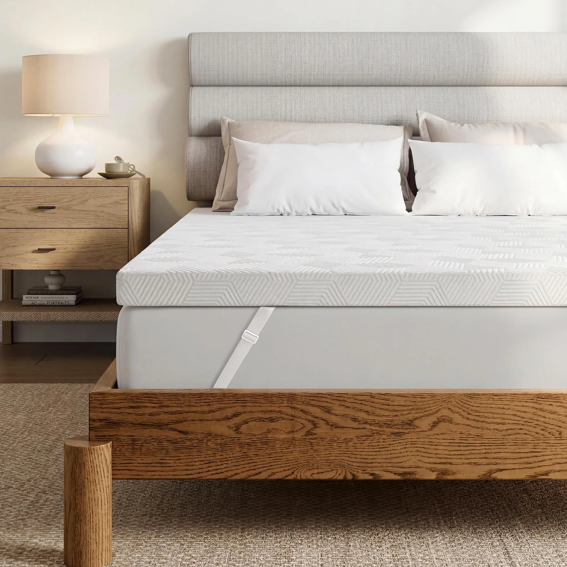 Materac 90 x 200 cm, nakładka na materac z pianki z pamięcią kształtu, wysokość 7,5 cm, antypoślizgowy spód do materacy i łóżek kontynentalnych, biały