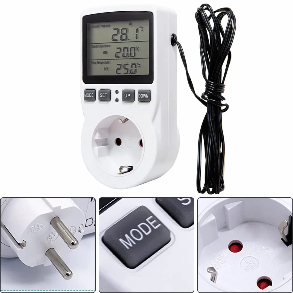 LUFEIS Termostat cyfrowy z gniazdem 230 V LCD regulator temperatury