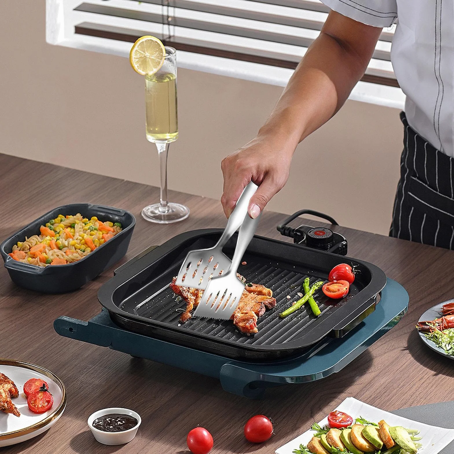 Szczypce do gotowania, szczypce do obracania ryb ze stali nierdzewnej, ergonomiczna konstrukcja, zapobiegające oparzeniom, wielofunkcyjne narzędzie kuchenne do grillowania w domu