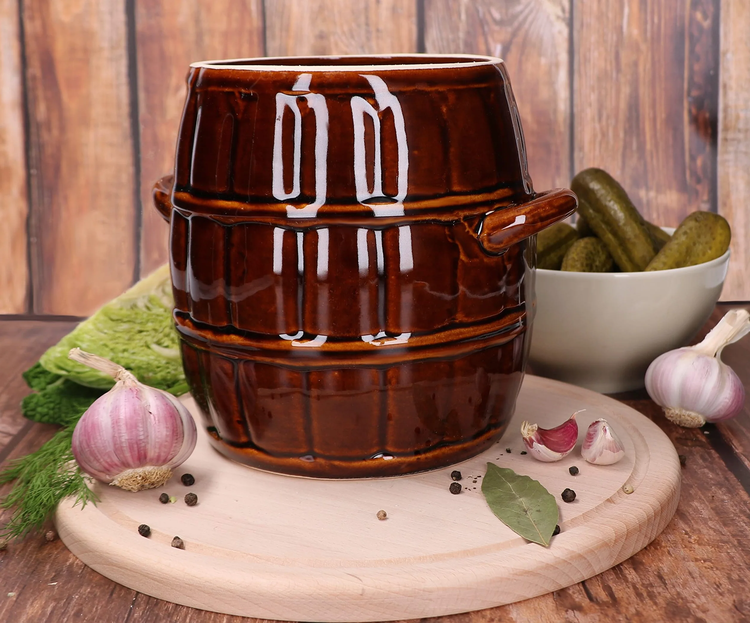 KOTARBAU Ceramiczny garnek beczkowy z kamionki, 3,2 l, brązowy - Garnek do kiszenia, Garnek do kiszonej kapusty, Marynator do grzybów - Odporny na kwasy, Nadaje się do mycia w zmywarce, Nadaje się do