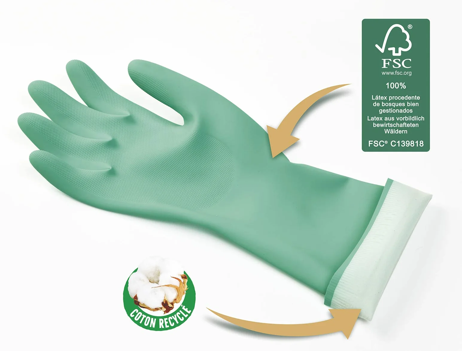 Spontex Daily Care rękawice domowe ze 100% lateksu z certyfikatem FSC, z podszewką z bawełny pochodzącej z recyklingu, do wszystkich prac związanych z czyszczeniem i pielęgnacją, 1 para, rozmiar L