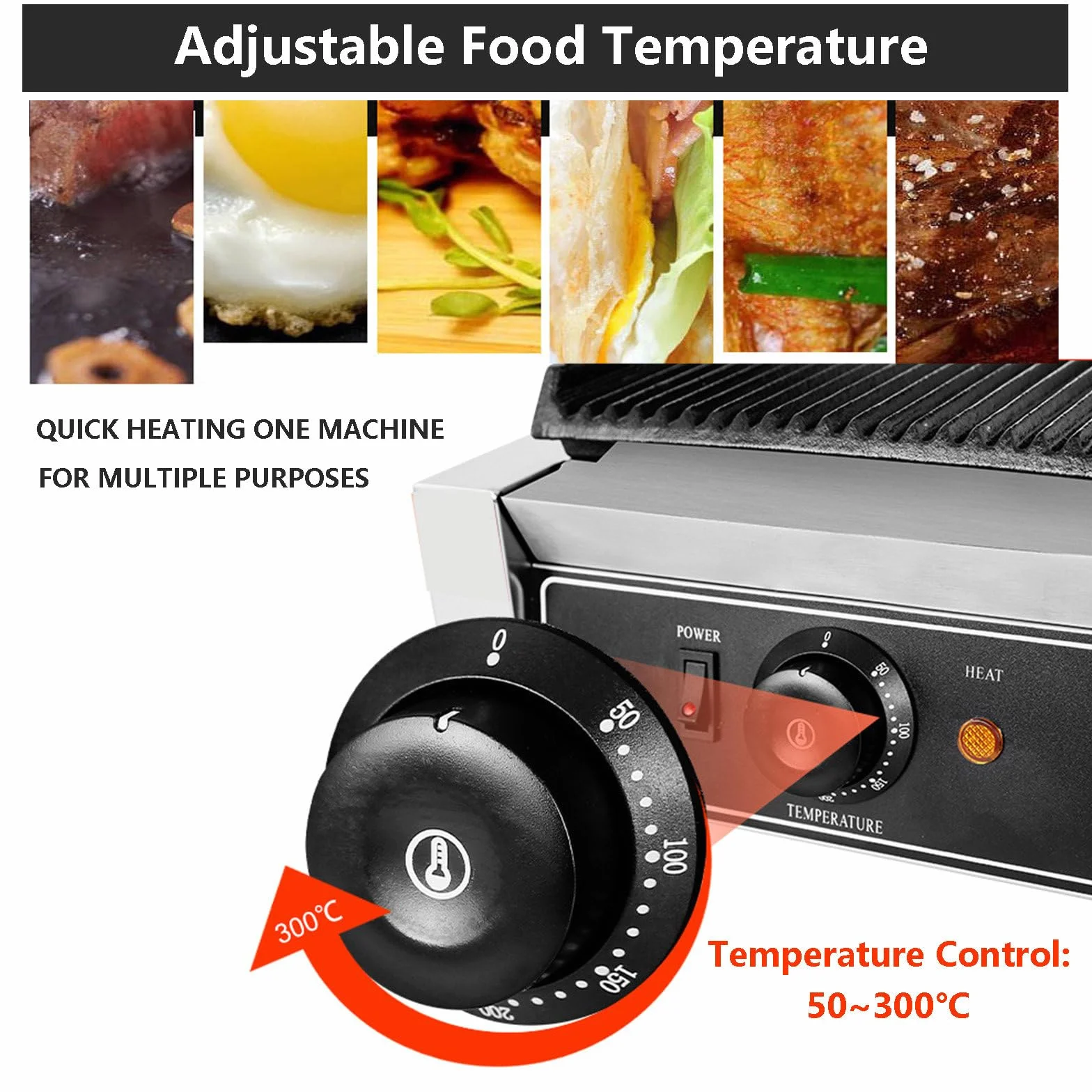 Elektryczny Toster Deep Fill Toastie Maker 50~300℃, Komercyjny Toster Do Kanapek, Nieprzywierająca Płyta Grillowa, Stal Nierdzewna I Rowkowana Konstrukcja(Z 5 Szczypcami Do Grilla),1800W
