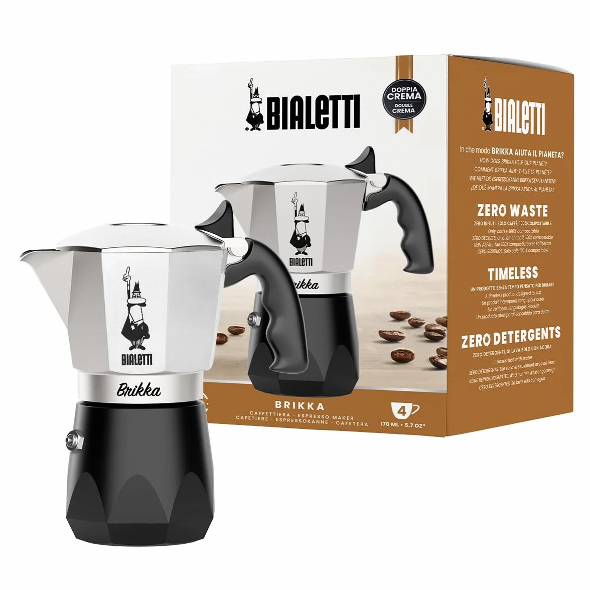 Bialetti New Brikka, Moka pot, jedyny ekspres do kawy zdolny do zrobienia kremowego espresso, 4 filiżanki, Aluminium