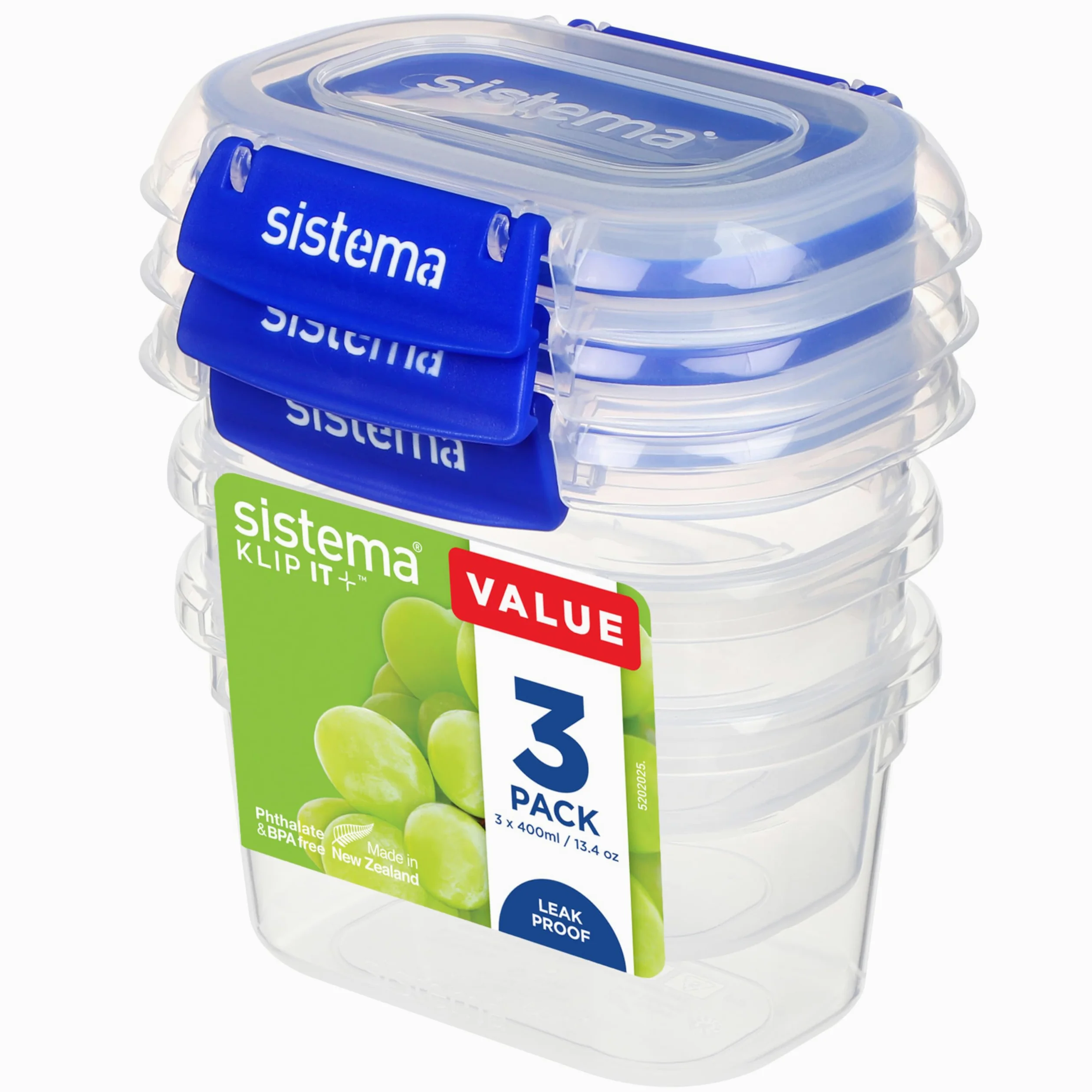 Sistema KLIP IT PLUS Pojemniki do przechowywania żywności, 400 ml, 3-częściowy zestaw hermetycznych pojemników, szczelne uszczelnienie, łatwe blokowanie, bez BPA