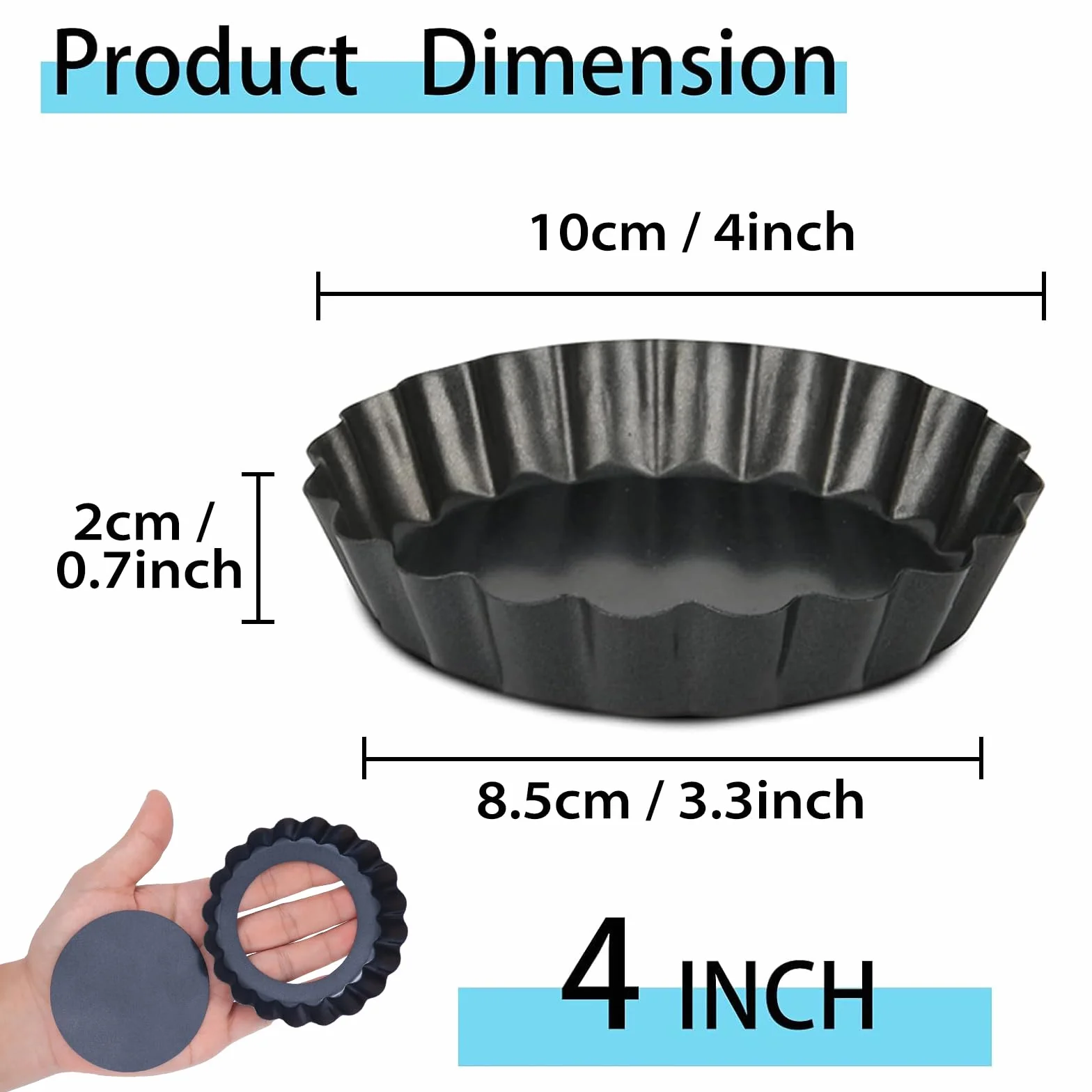 10 sztuk foremek do tarty z dnem podnoszącym, powłoką zapobiegającą przywieraniu, małe 10 cm / 4 cale, okrągłe foremki do torteletów ze stali węglowej