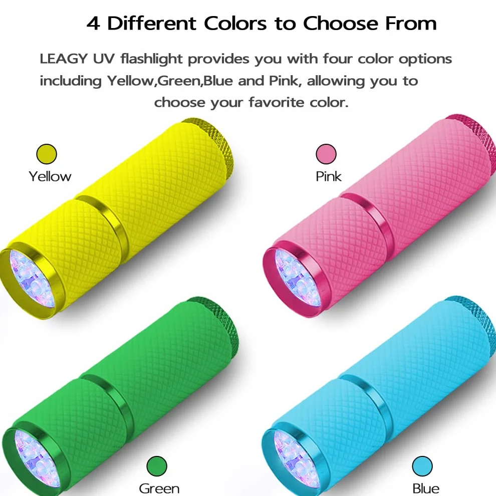 LEAGY Mini latarka UV 2-Pack z 9 diodami LED - wykrywacz moczu psa/kota, substancje fluorescencyjne, plamy, podróbek banknotów (Żółty)