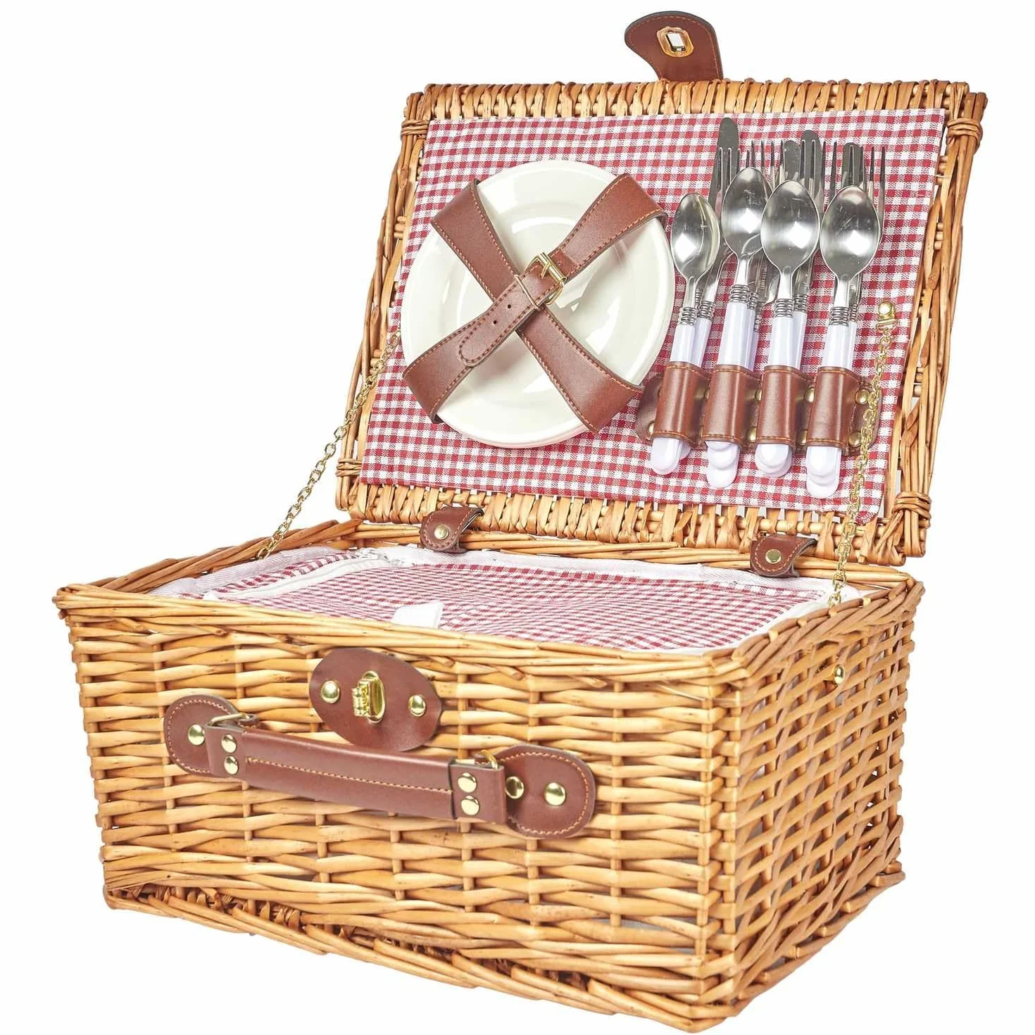 COOK CONCEPT, KA44501, Kosz piknikowy dla 4 osób 12 l, torba na drugie śniadanie i praktyczna lodówka, lekki i trwały, idealny na wycieczki na świeżym powietrzu, wymiary 19x38x29 cm, brązowy