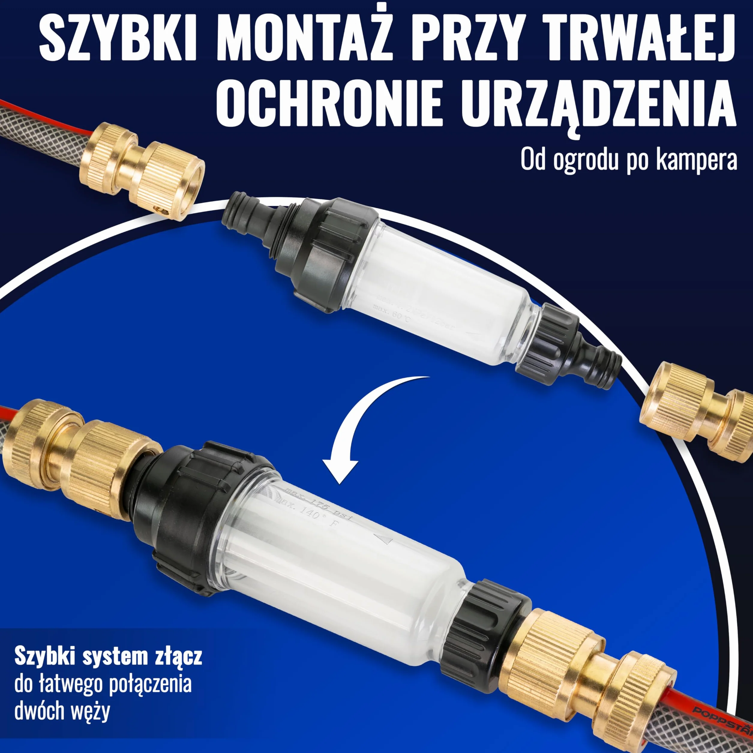 Poppstar Filtr do wody z adapterem, 3/4", do myjki ciśnieniowej, pompy lub kampera