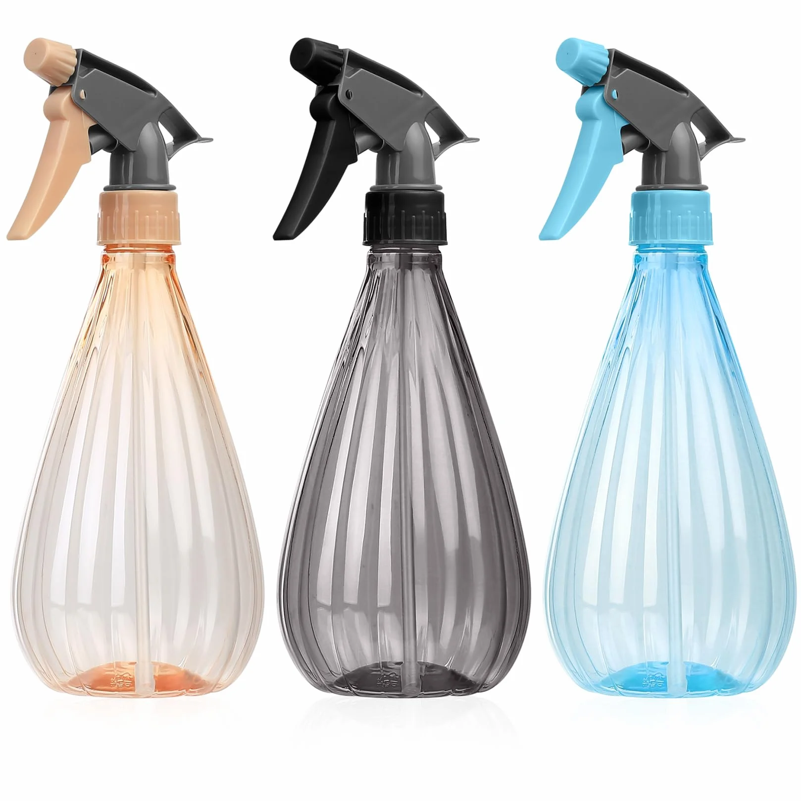 Butelki z rozpylaczem w paski dyniowe 600 ml, trójkolorowe (pomarańczowe, szare, niebieskie) do roślin, włosów, czyszczenia, szczelnej dyszy mgiełki i strumienia, lekkie, niezbędne do domu
