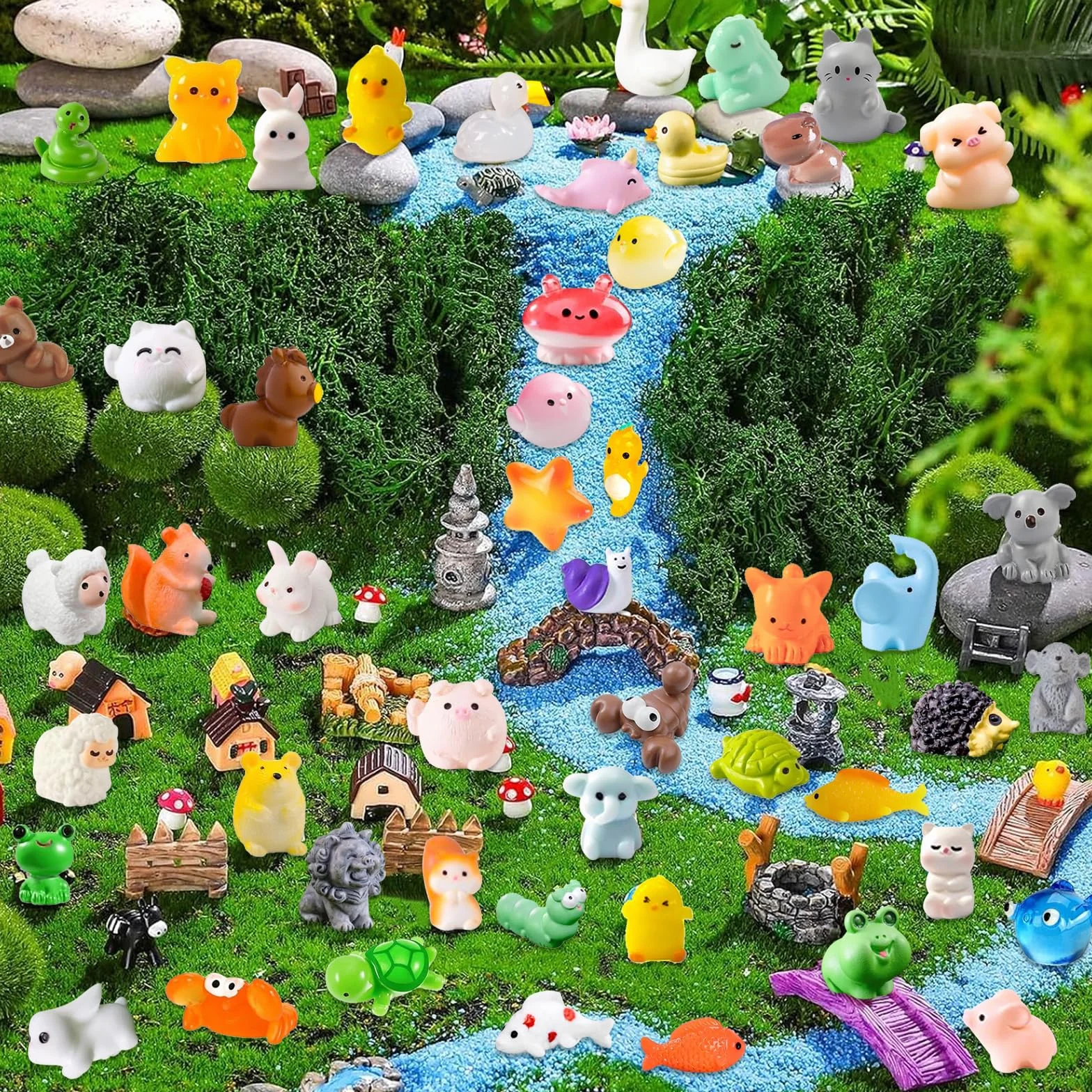 Zestaw 50 miniaturowych figurek zwierząt z żywicy do domku dla lalek DIY