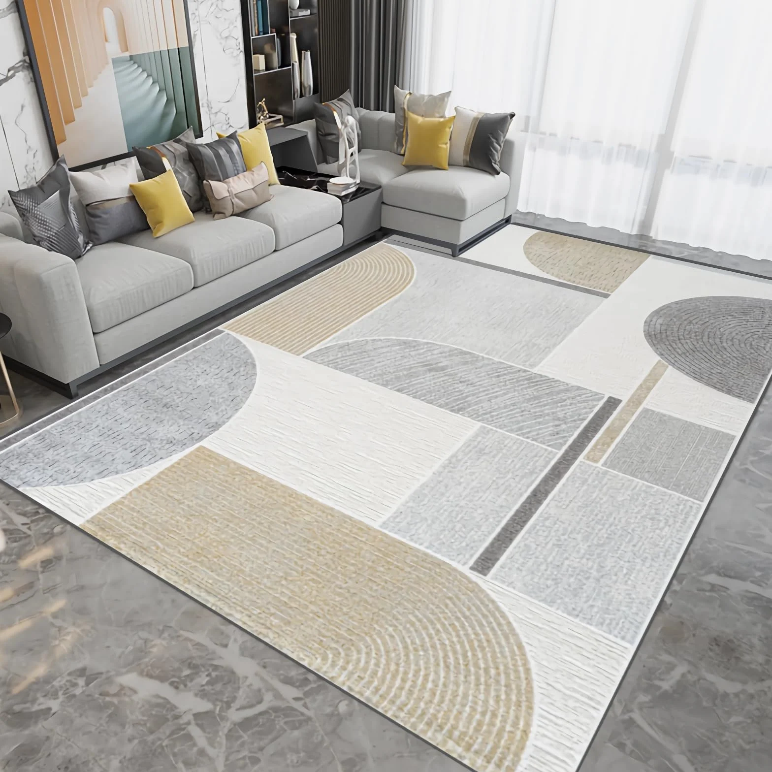 Akcesoria do garderoby szary żółty geometryczny wzór salon sofa dywan biuro dywan akademik akcesoria do pokoju 180x250 cm