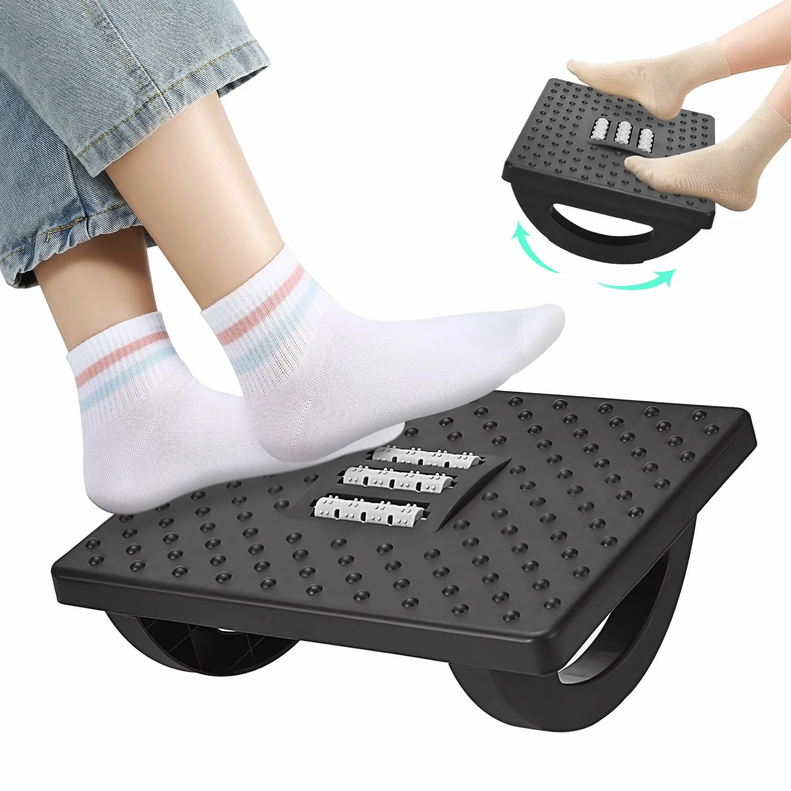 Komfortowy podnóżek biurkowy z ergonomiczną poduszką z tworzywa sztucznego i punktami masażu dla najwyższego komfortu biurowego