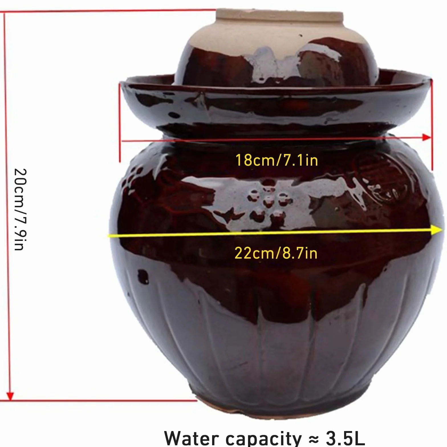 Garnek fermentacyjny z pokrywką z uszczelką wodną - Tradycyjny chiński ceramiczny garnek do kiszenia kapusty - Kamionkowy fermentator do sosu kimchi, warzenia kombuchy,3.5L