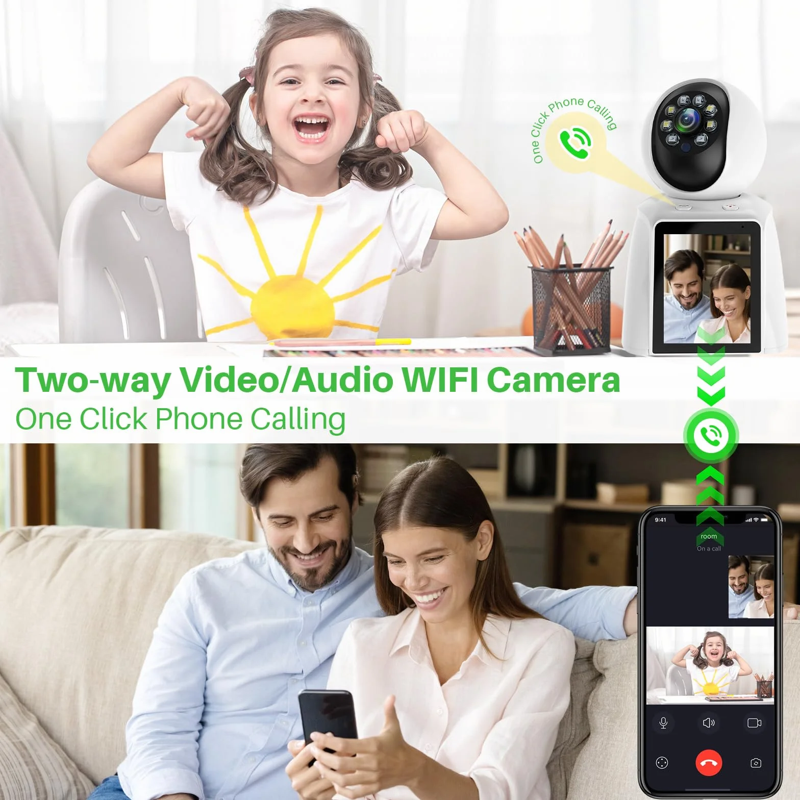 Kamera bezpieczeństwa wewnętrzna, 2,4 G Hz kamera dla zwierząt domowych WiFi kamery monitorujące, domowa niania kamera bezpieczeństwa 360°, noktowizor, 2-drożny dźwięk, połączenie jednym