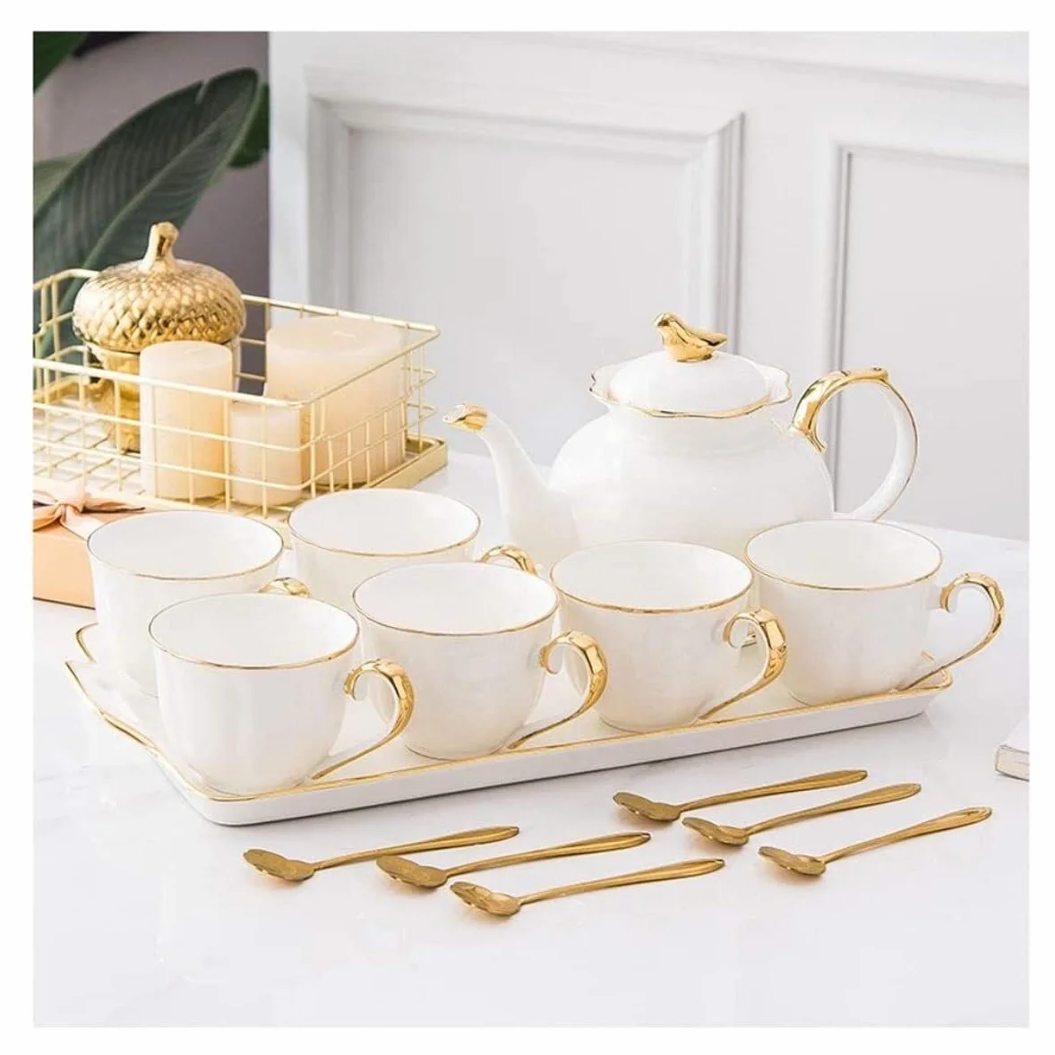 Zestawy Do Herbaty 14 sztuk ceramiczny zestaw do parzenia kawy i herbaty europejski styl Phnom Penh kubek garnek taca zestaw filiżanek do domu przybory kuchenne Drinkware Zestaw Filiżanek Do Kawy I He