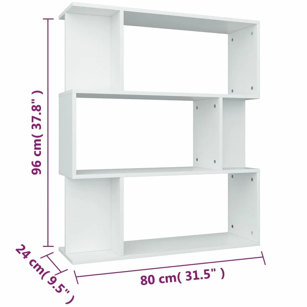 Générique Biblioteka 3 przegródki biały 80x24x96 cm Drewno Ingenierie | 6 małych przegródek, półka na książki DVD, oddzielna część, łatwa do czyszczenia, montaż w zestawie