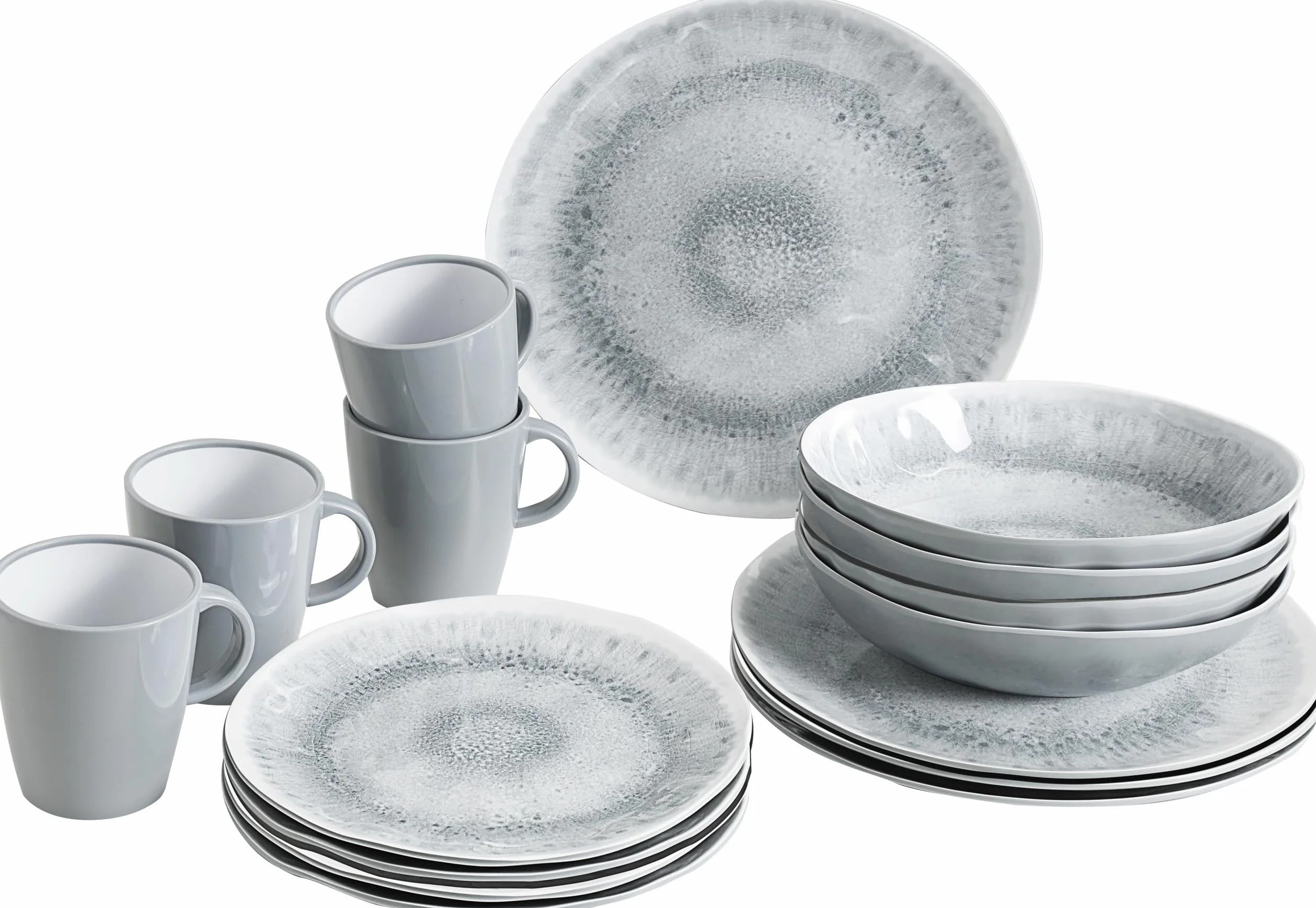 BRUNNER Melamin Ess Geschirr Zestaw Lunch Box 16-Teilig Camping Reise Teller Becher Stonetouch Pearl
